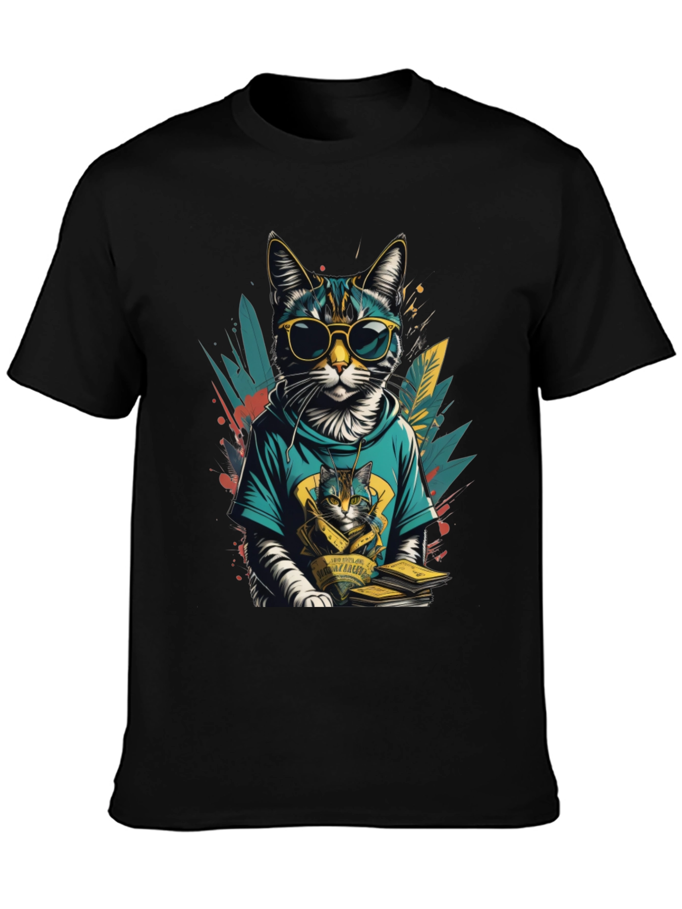 Black Cool Cat Graphic Tee - Stylish & Unique view 3