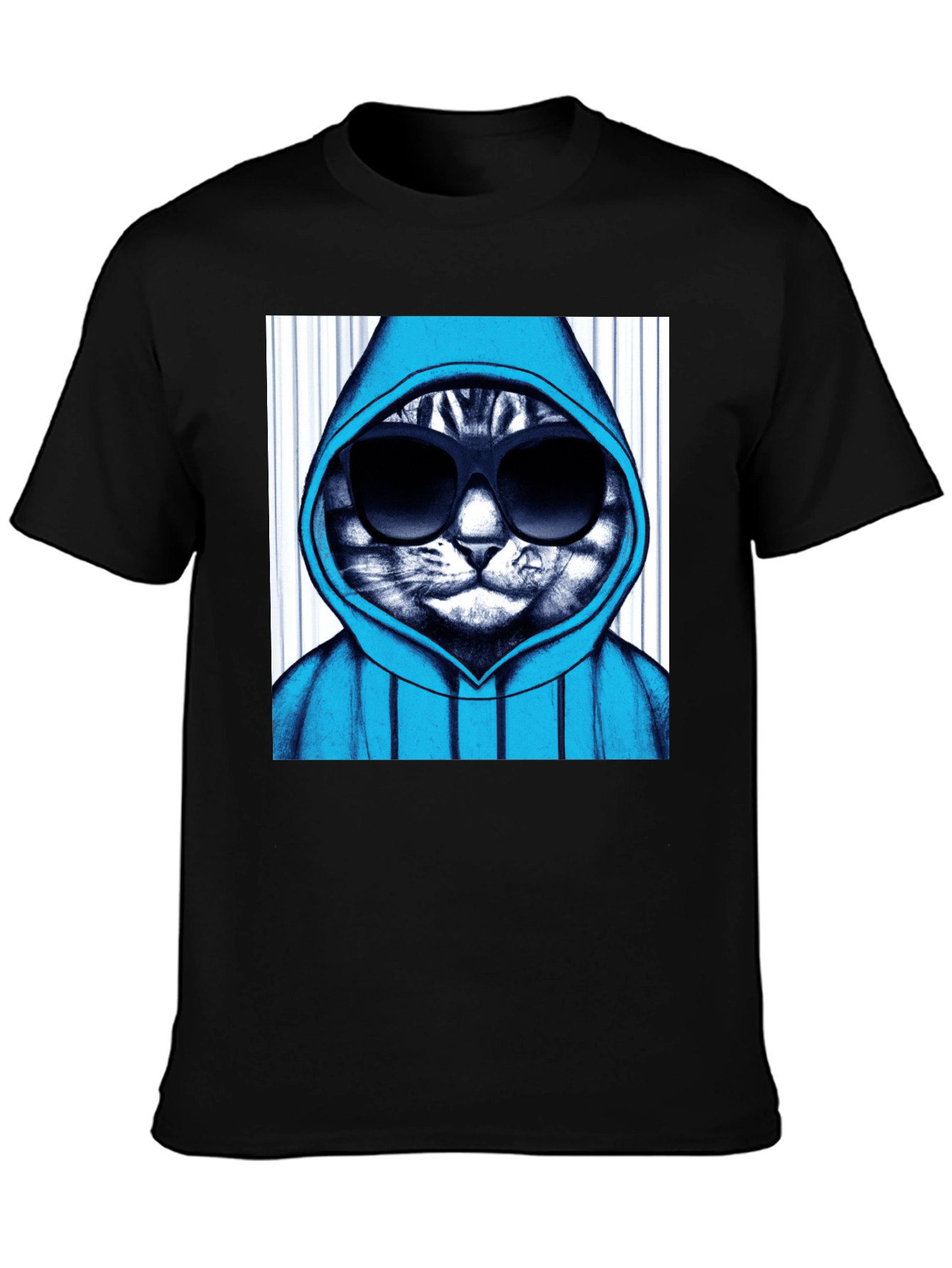 Black Cool Cat Hoodie Graphic Tee - Black view 3