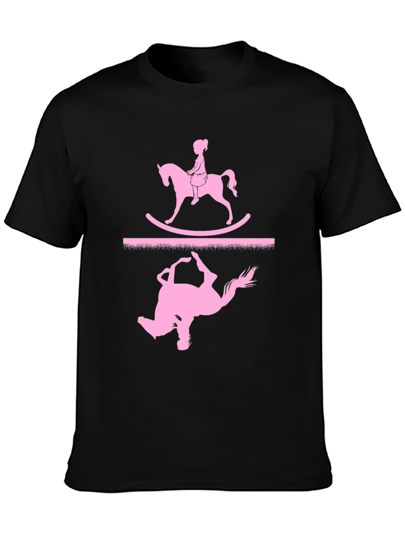 Black Rocking Horse T-Shirt - Girl on Toy view 3