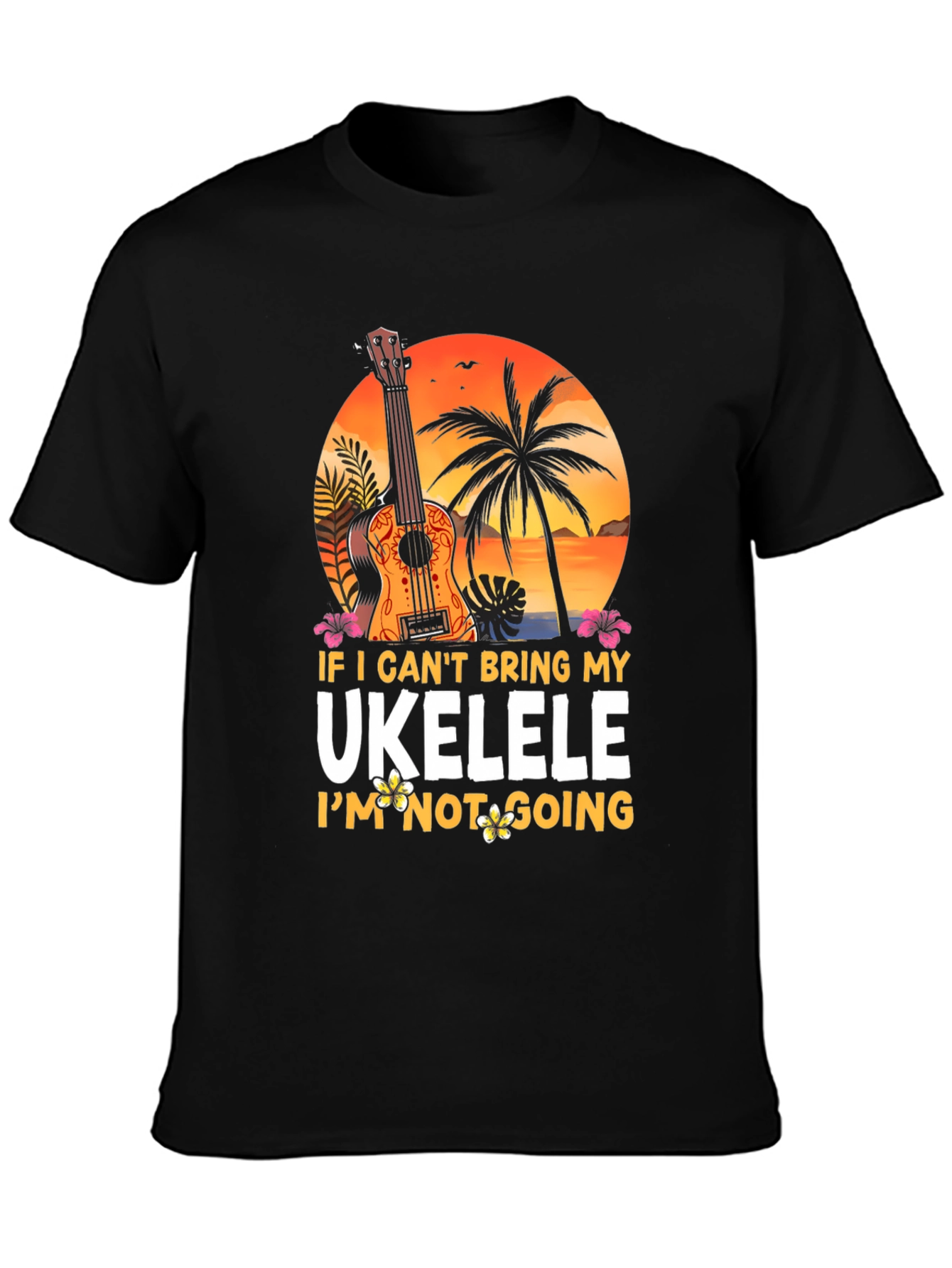 Black Ukulele Lover T-Shirt - Tropical Vibes view 3