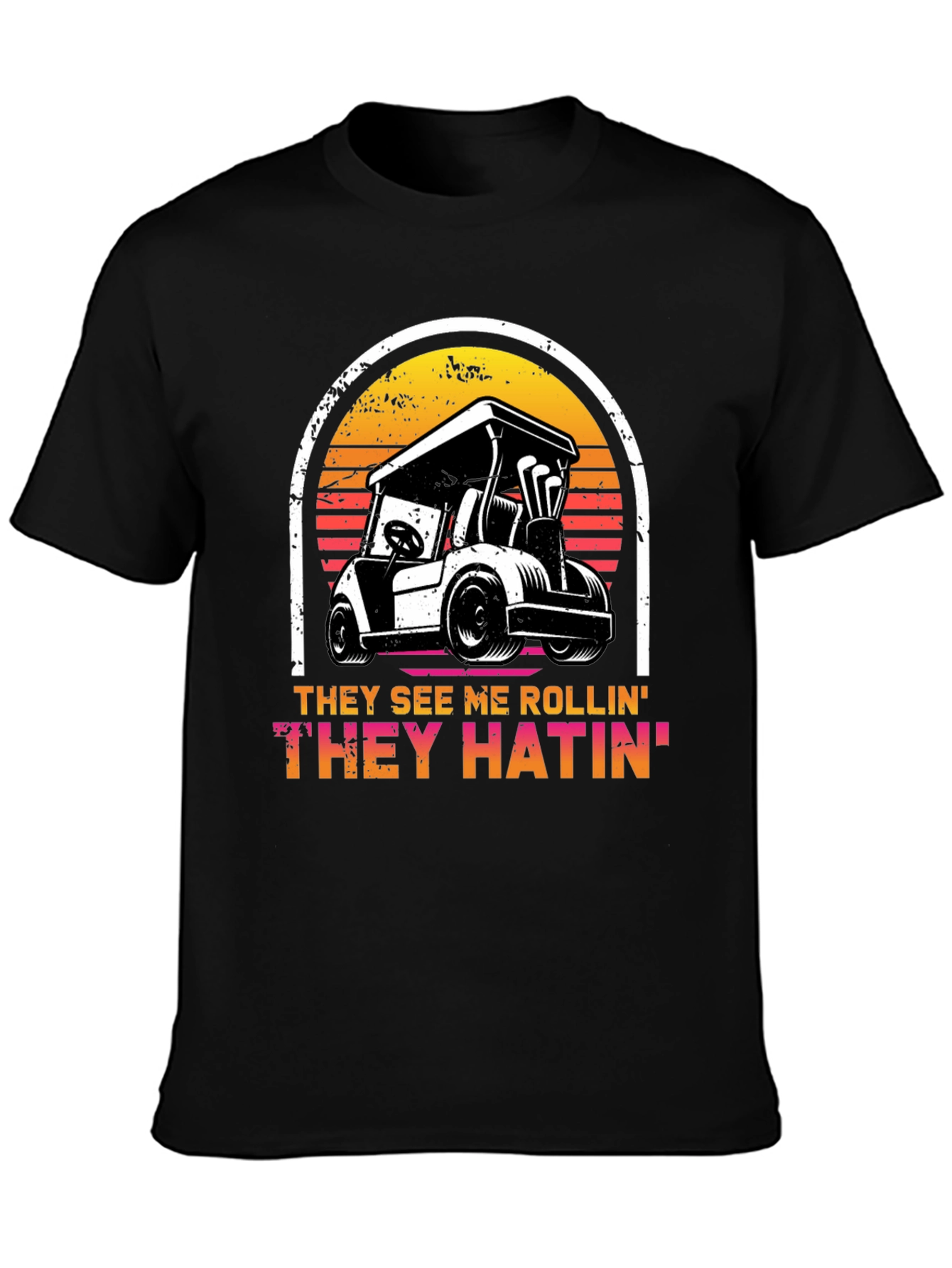Black Funny Golf Cart T-Shirt - They See Me Rollin' Tee view 3
