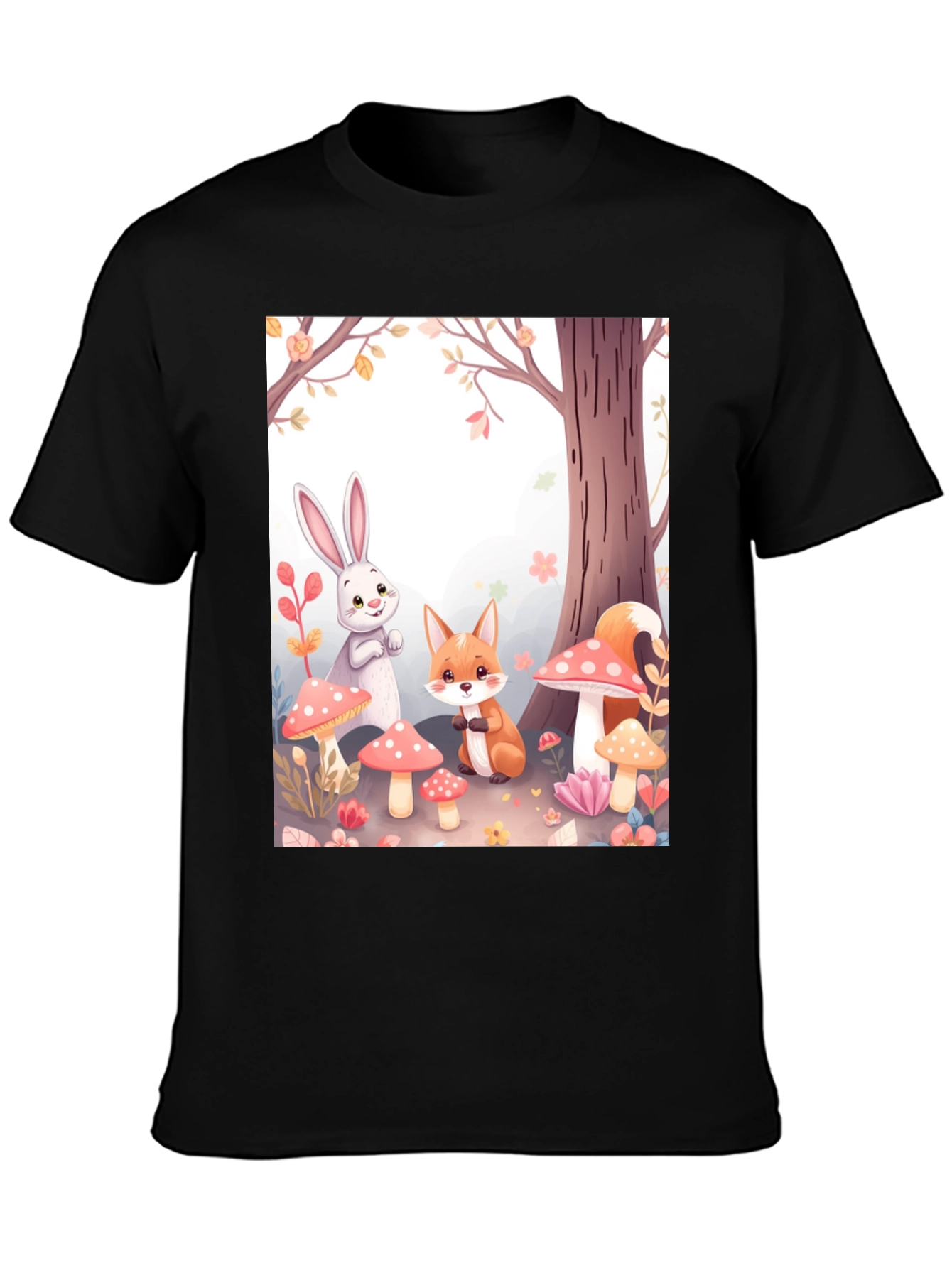 Black Cartoon Animals on Black Tee view 3
