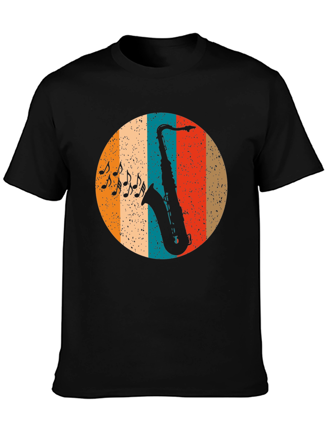 Black Retro Saxophone Music T-Shirt view 3