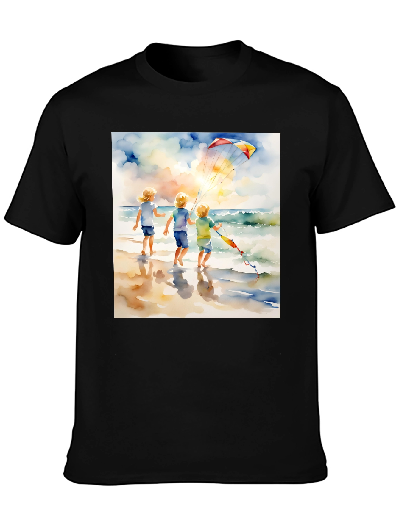 Black Watercolor Beach Kite T-Shirt view 3
