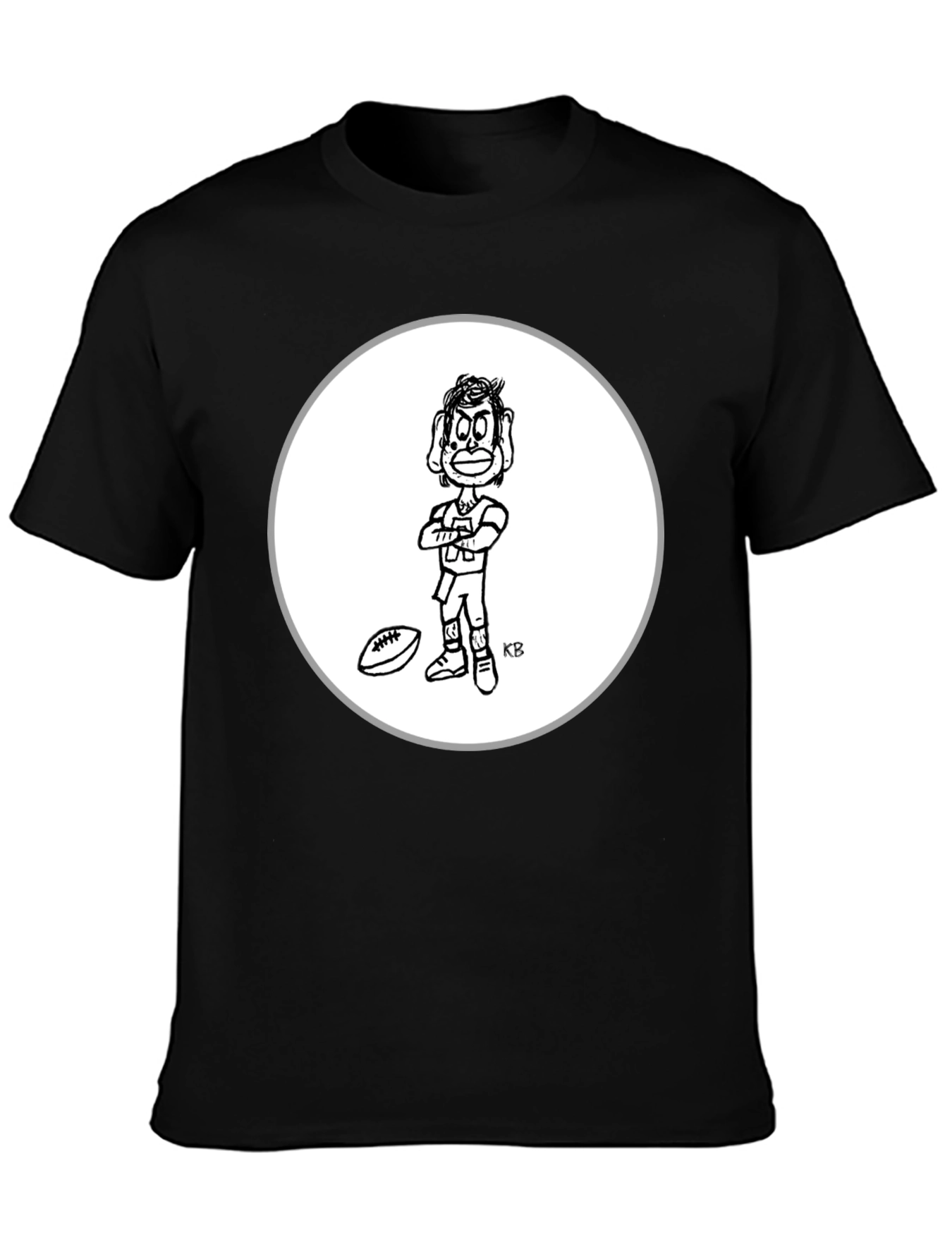 Black Cartoon Football Player Black T-Shirt view 3