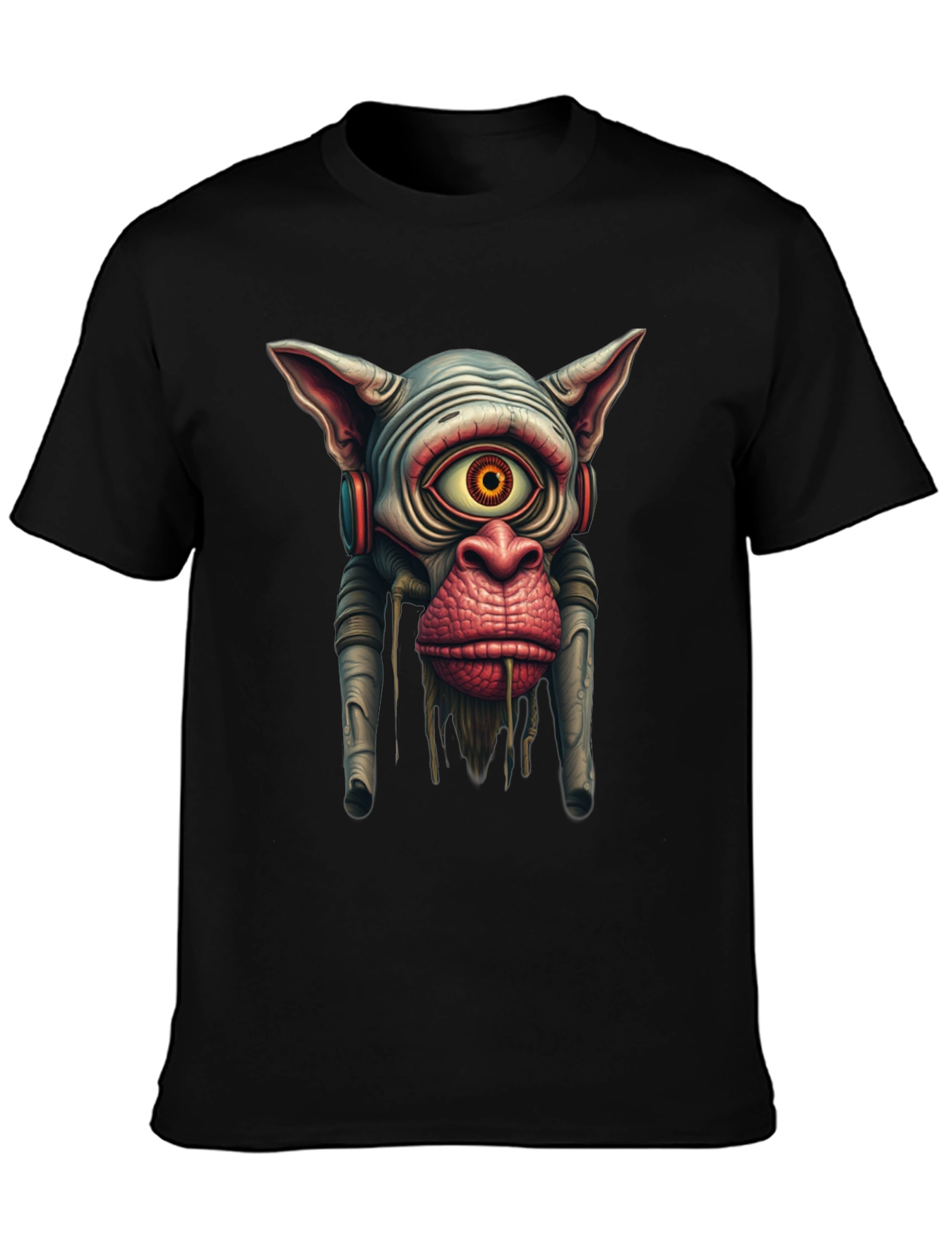 Black Surreal Alien Monkey Graphic Black T-Shirt view 3