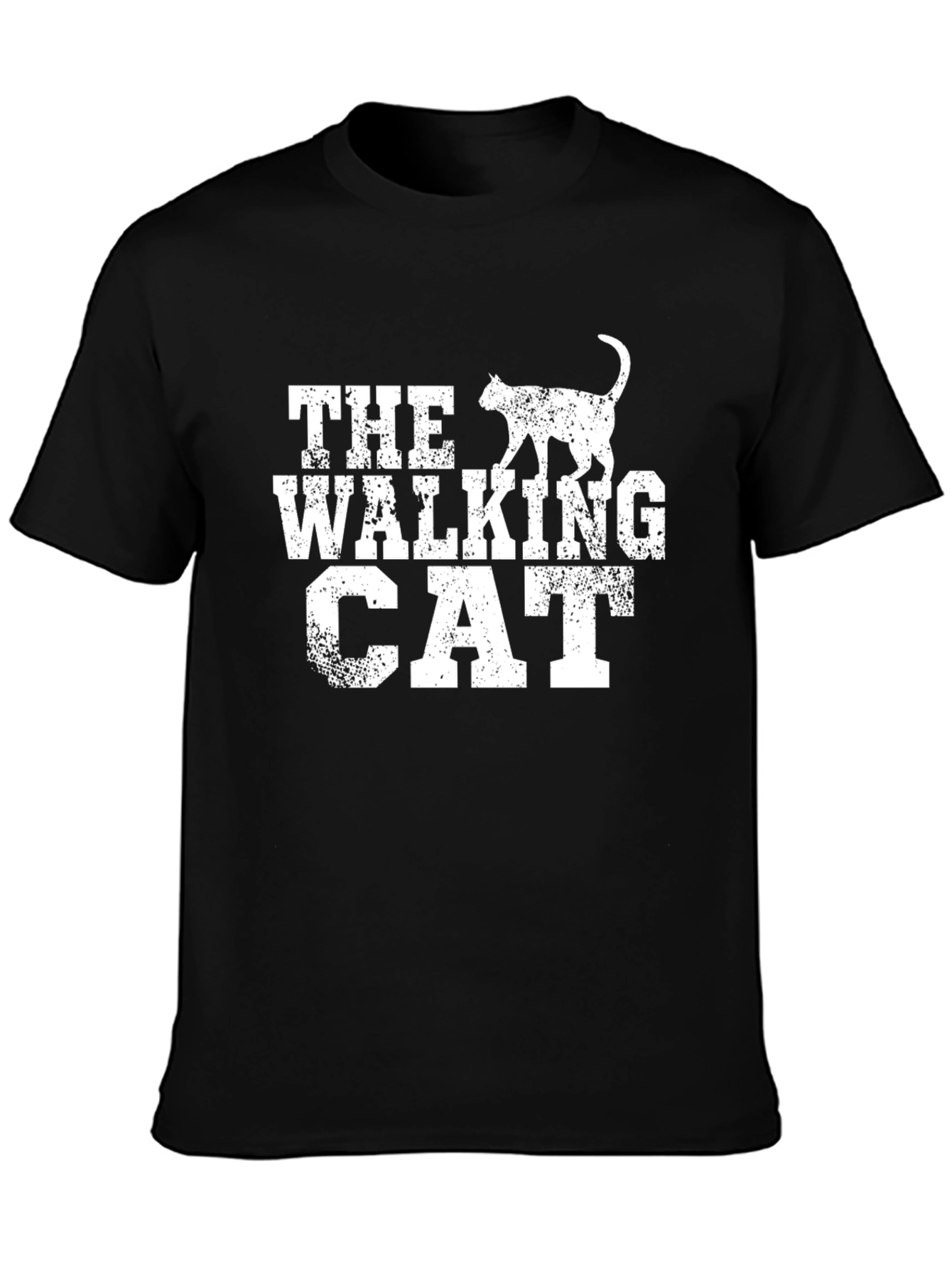 Black The Walking Cat Black T-Shirt view 3