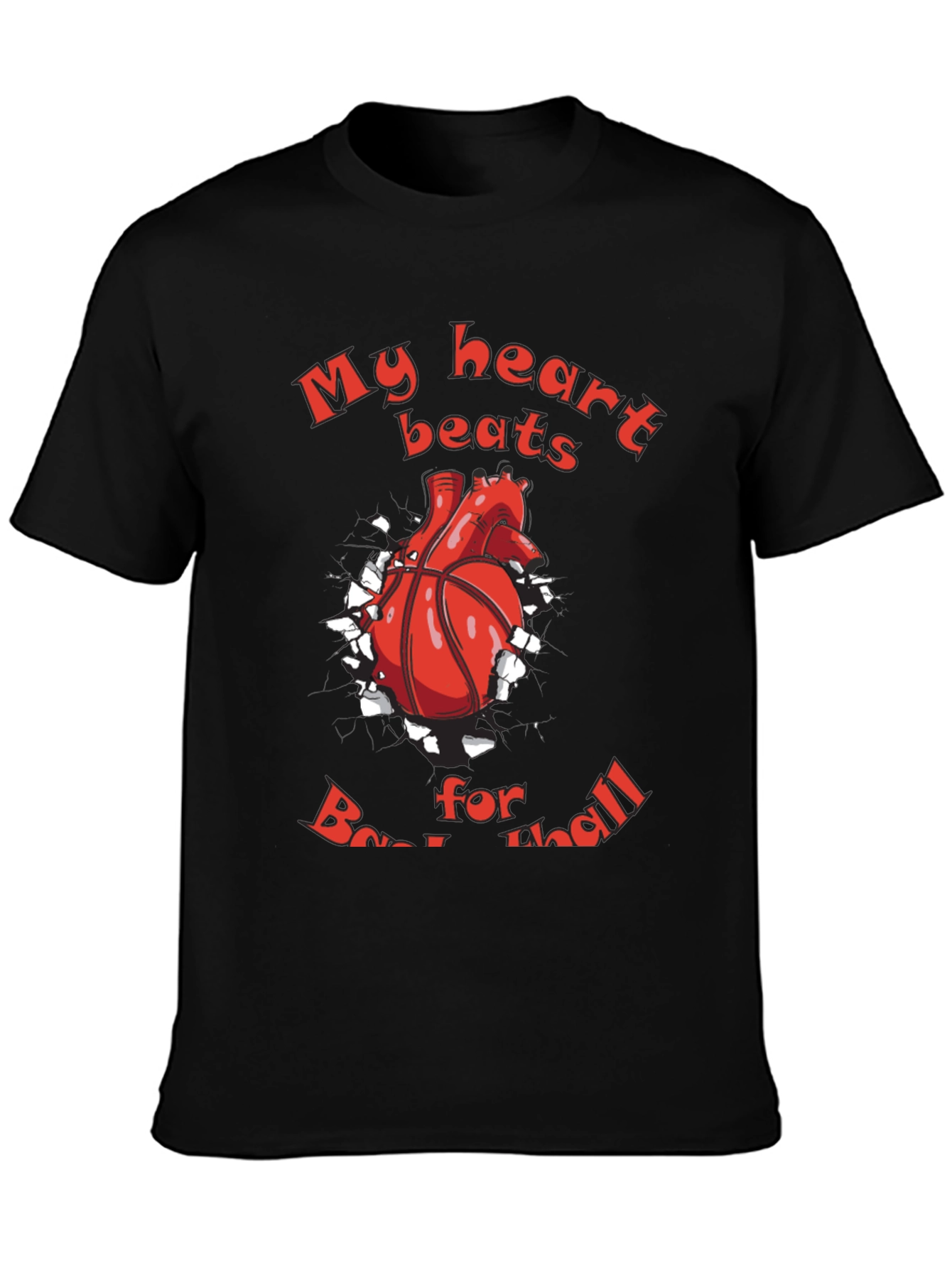 Black Basketball Heartbeat Graphic T-Shirt view 3