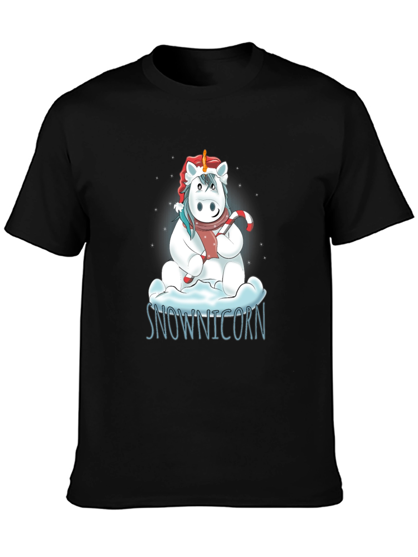Black Snownicorn Graphic T-Shirt - Christmas Unicorn Tee view 3