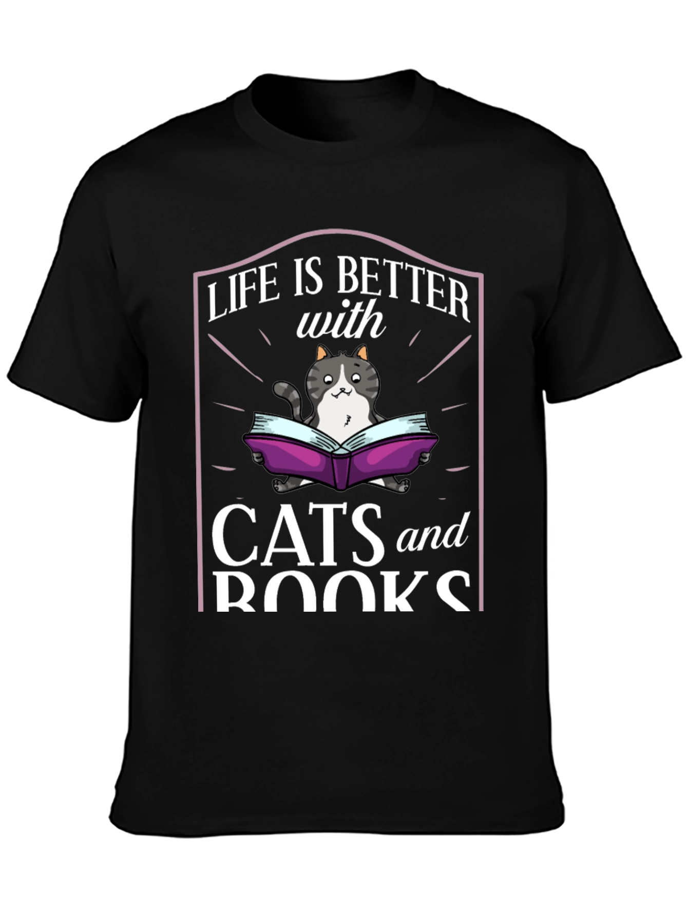 Black Life is Better with Cats and Books T-Shirt view 3