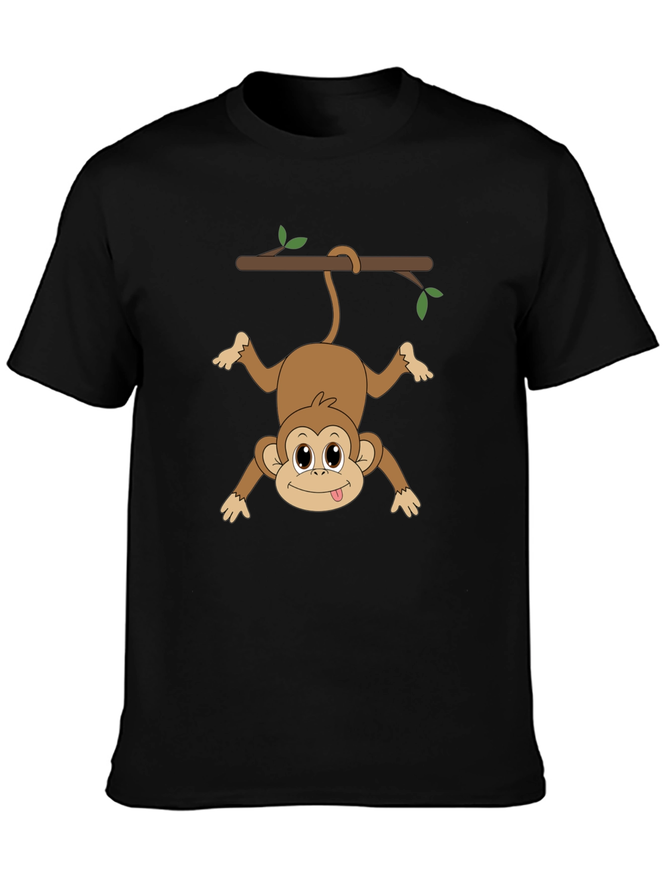 Black Funny Monkey Hanging From Branch Graphic T-Shirt view 3
