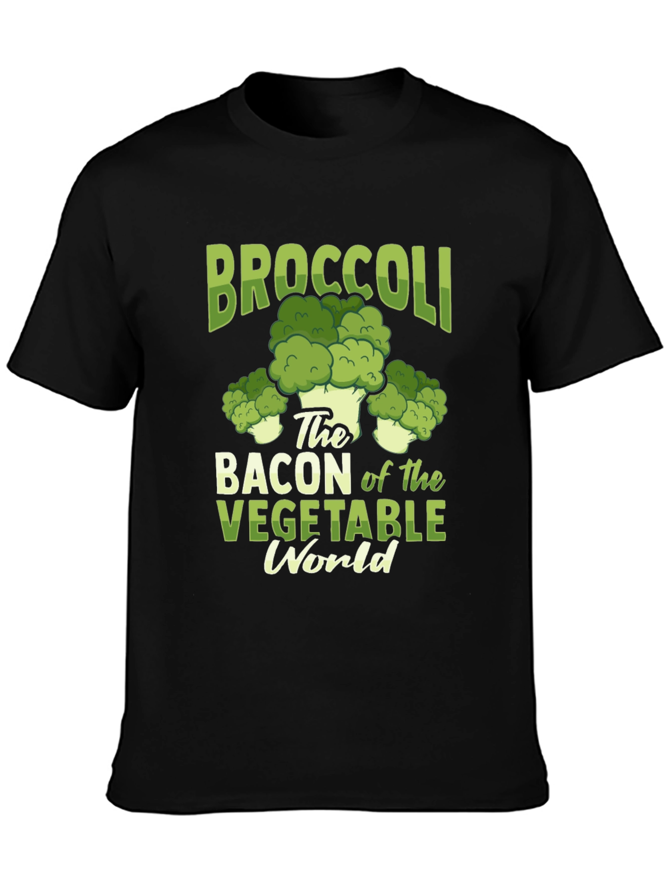 Black Broccoli Bacon Vegetable World Graphic Tee view 3