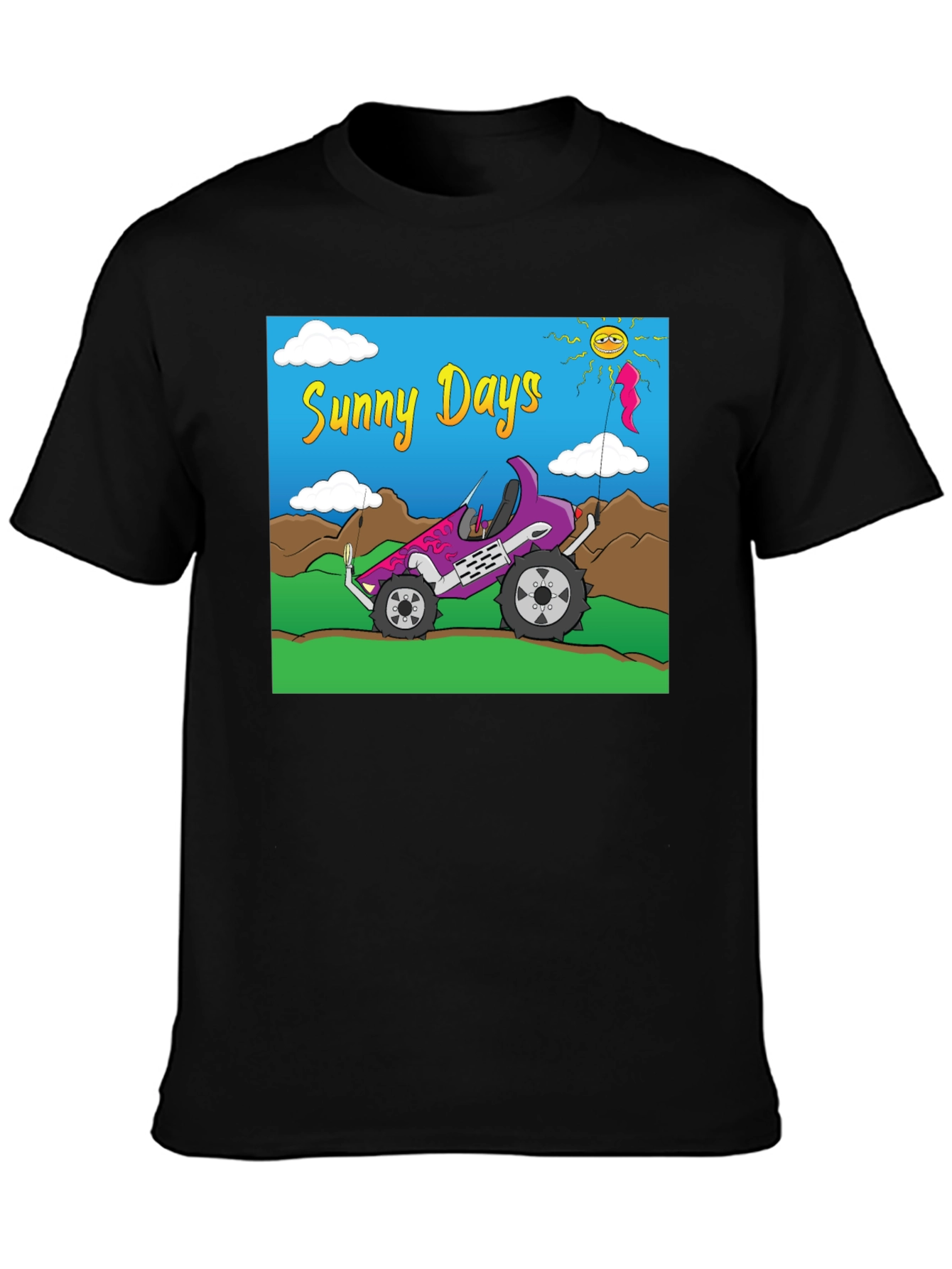 Black Sunny Days Graphic Tee - Car & Sunshine Design view 3