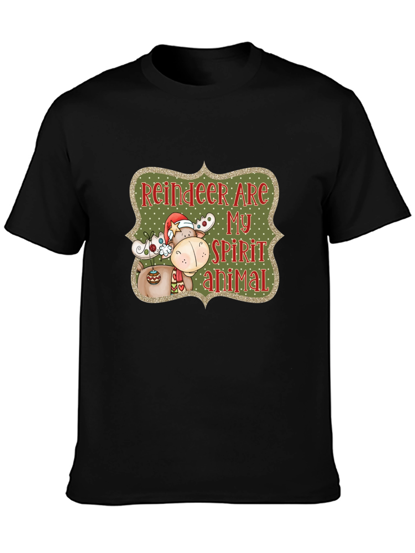 Black Reindeer Spirit Animal Christmas Graphic Tee view 3