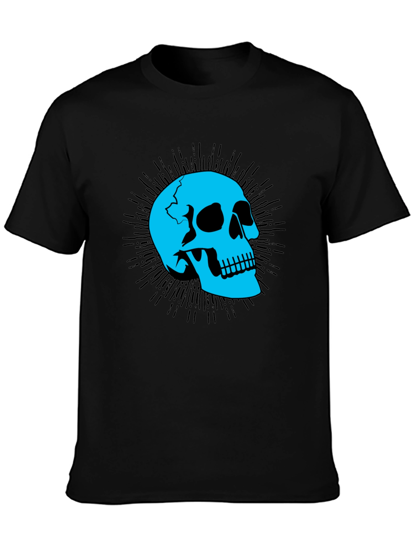 Black Skull Graphic Tee - Black Cotton T-Shirt view 3