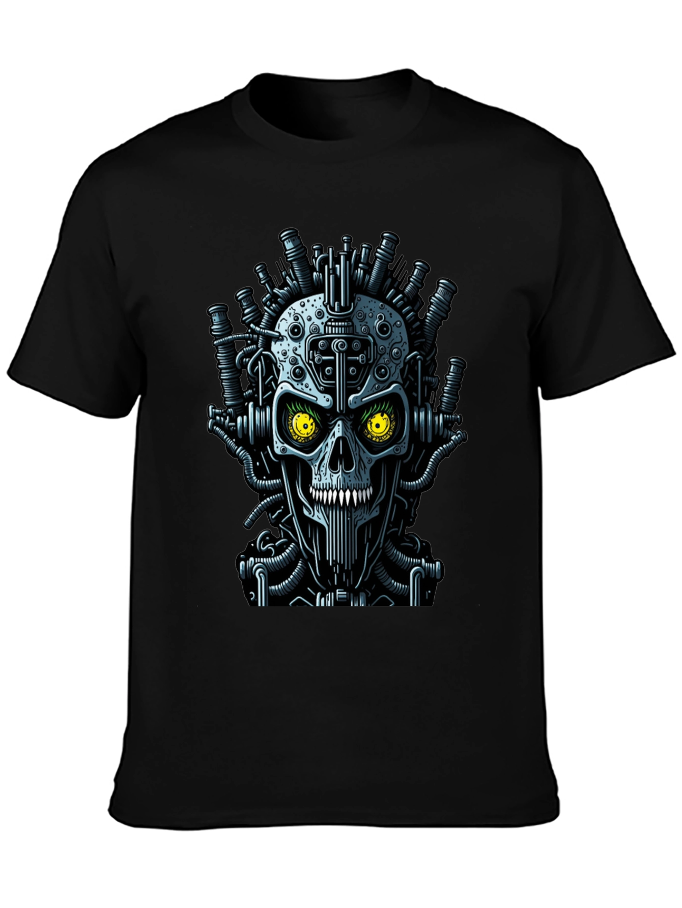 Black Steampunk Skull Graphic T-Shirt - Men's Crew Neck view 3