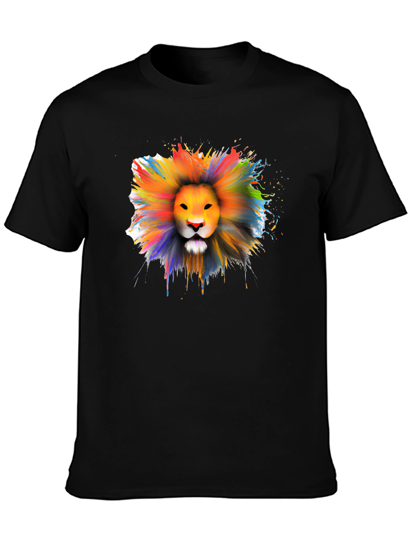 Black Colorful Lion Graphic T-Shirt - Artistic Crew Neck Tee view 3