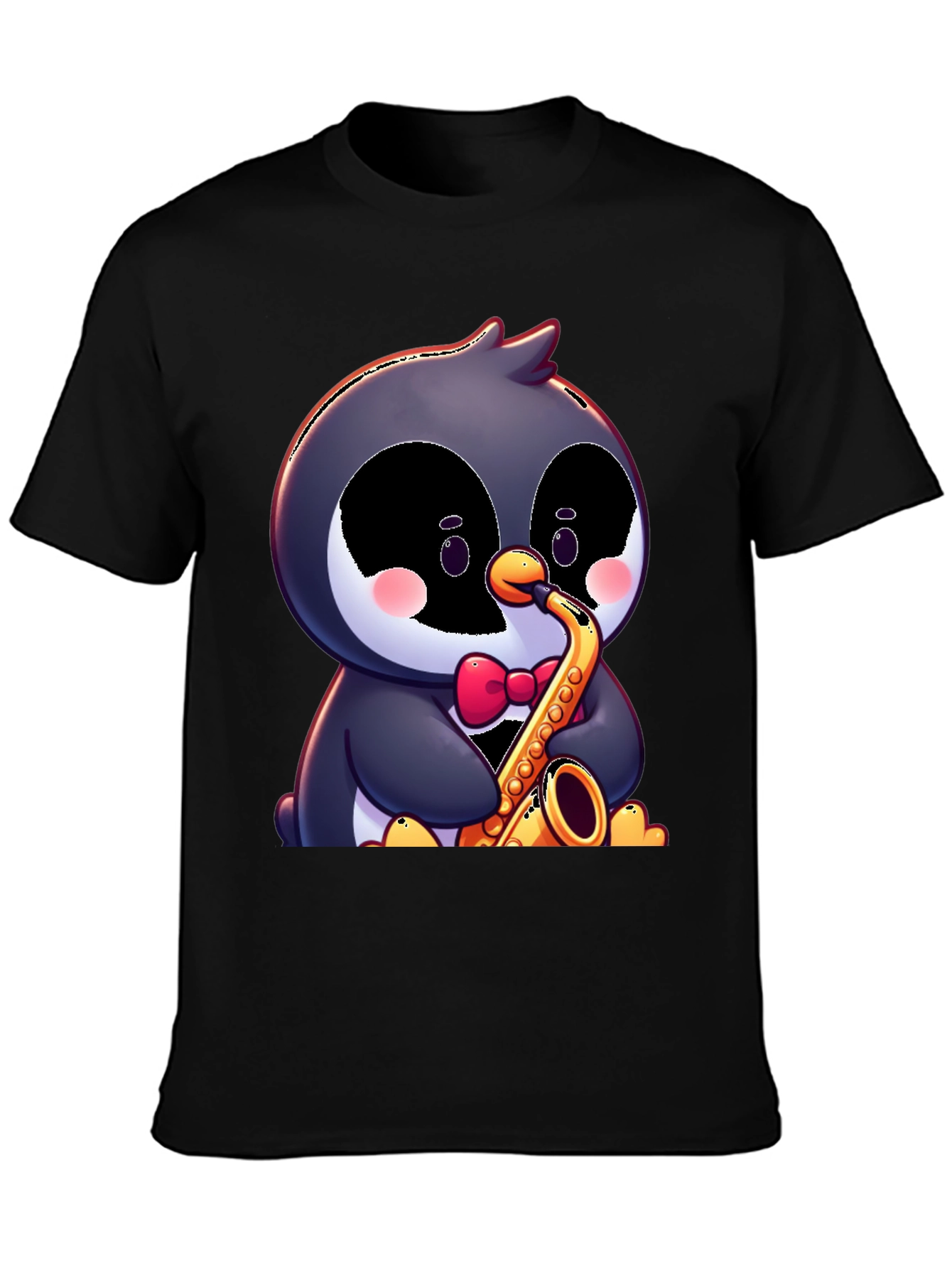 Black Penguin Saxophone T-Shirt - Fun Cartoon Design view 3