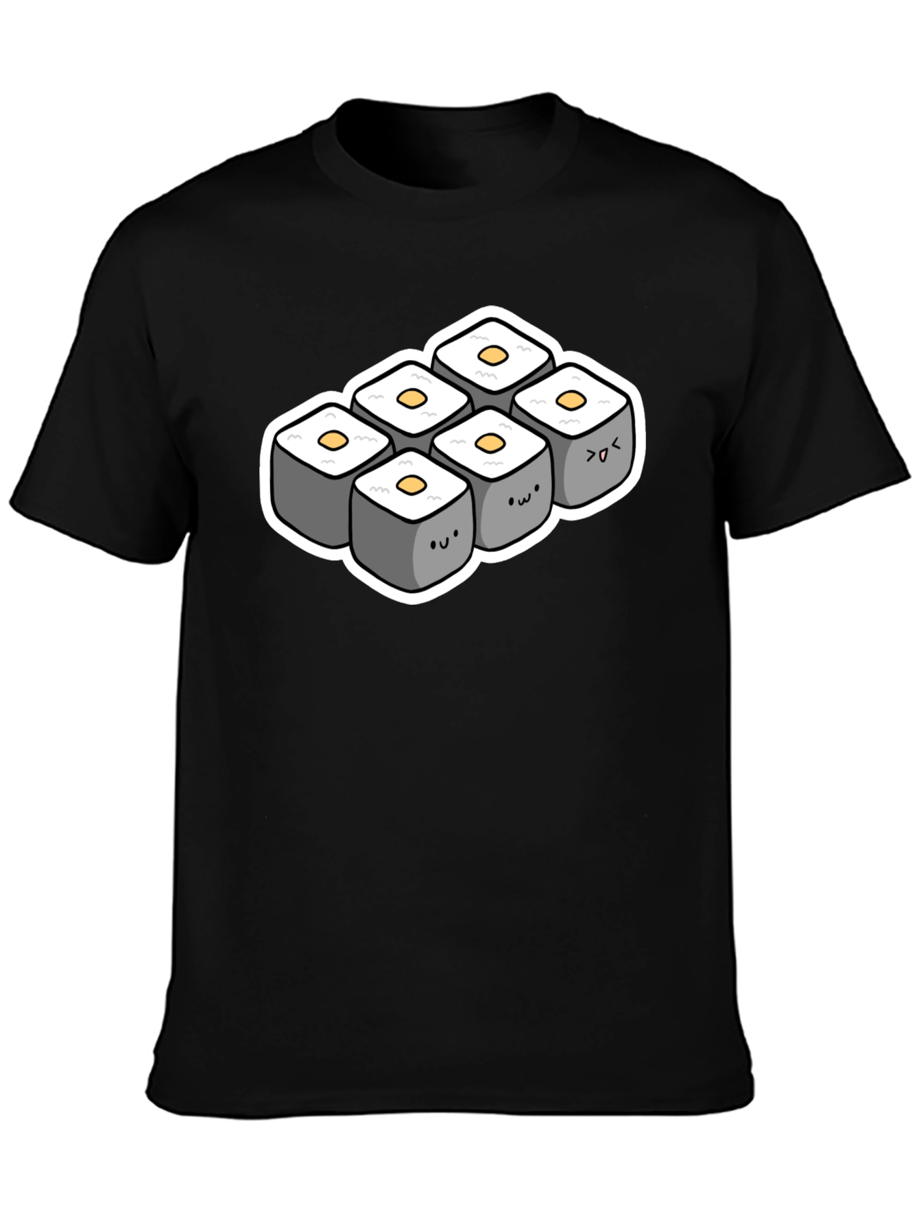 Black Cute Sushi Roll T-Shirt - Black view 3