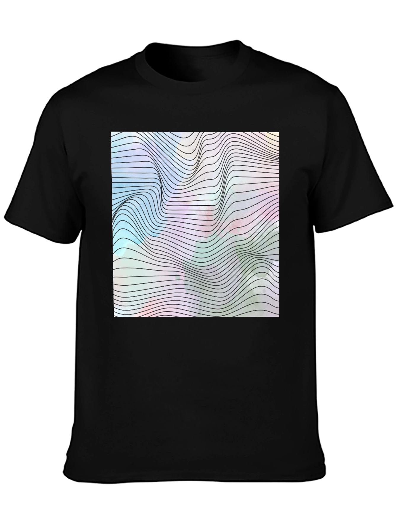 Black Abstract Wave Graphic Tee - Modern Black T-Shirt view 3