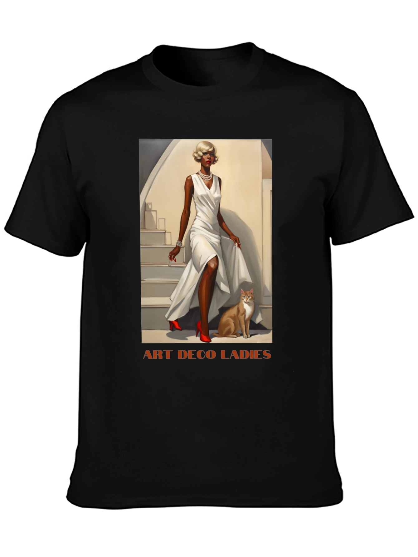 Black Art Deco Ladies Graphic T-Shirt view 3