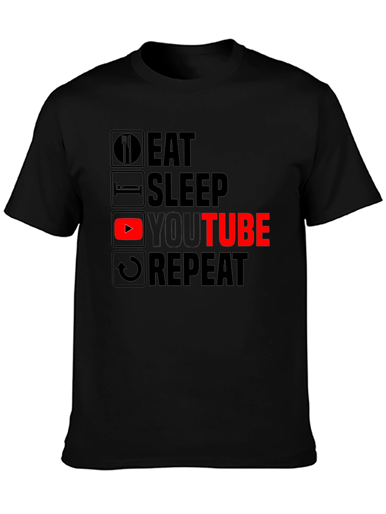 Black Eat Sleep YouTube Repeat Black Graphic Tee view 3