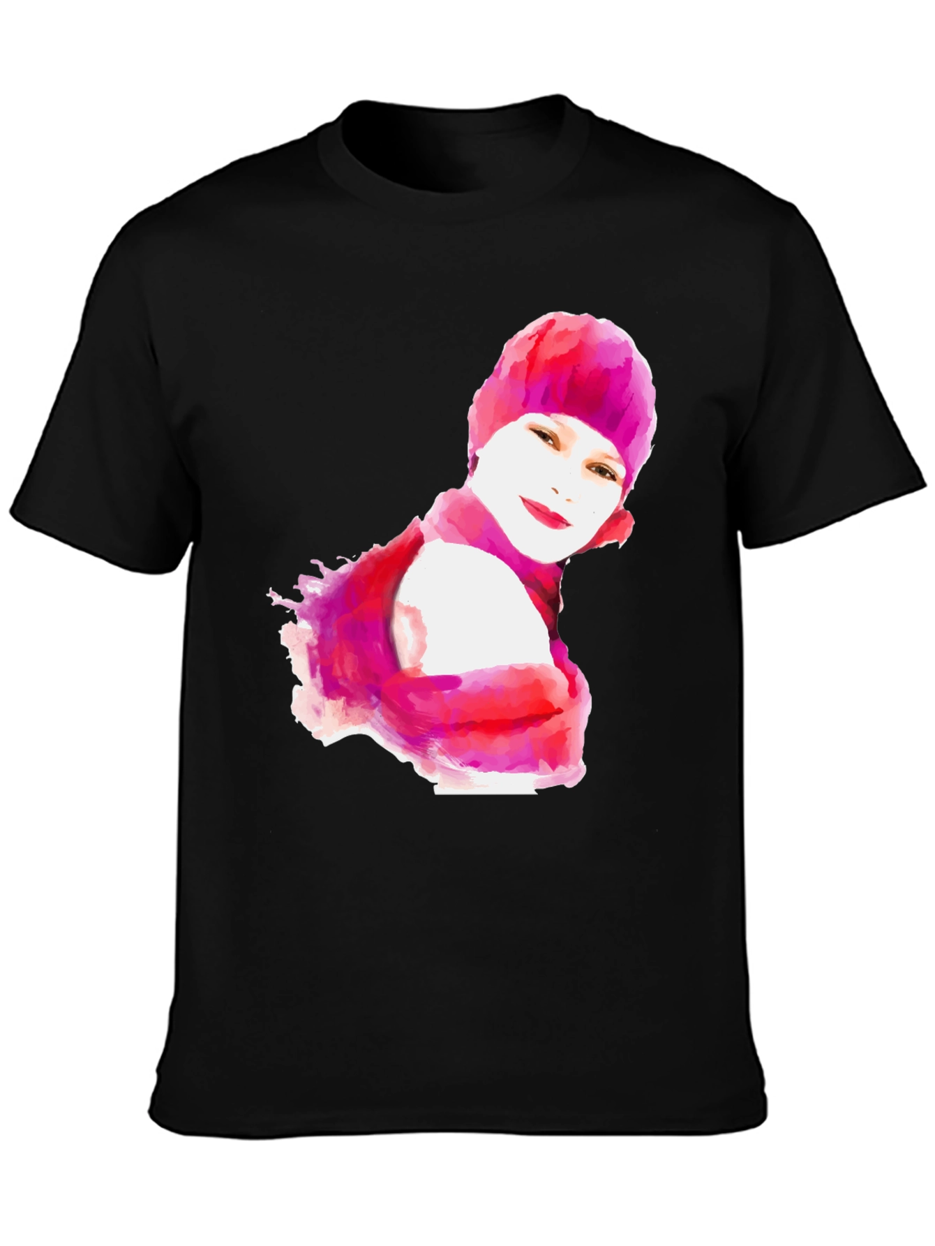 Watercolor Woman's Portrait Black T-Shirt - 3