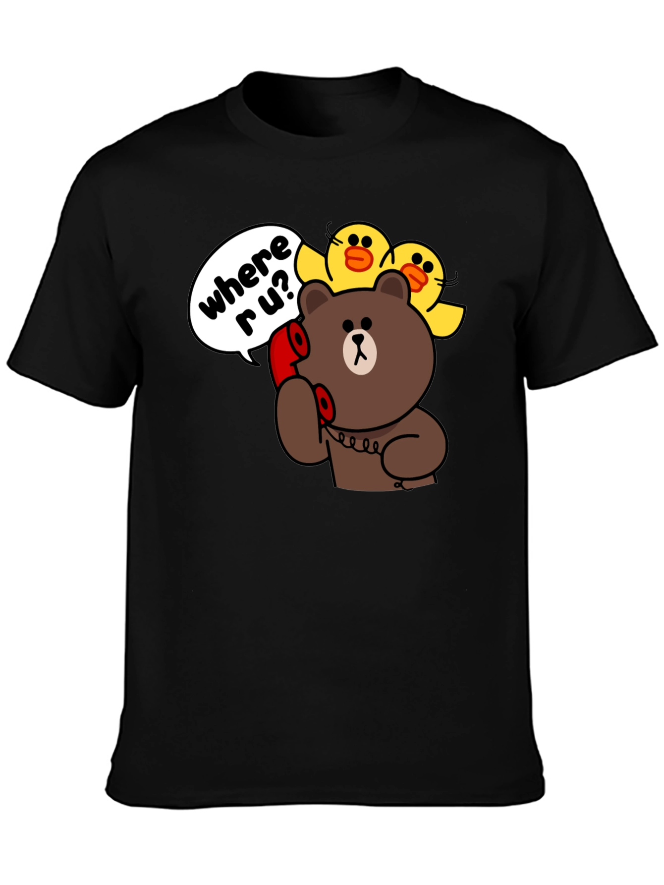 Black Cartoon Bear & Duck Graphic T-Shirt view 3
