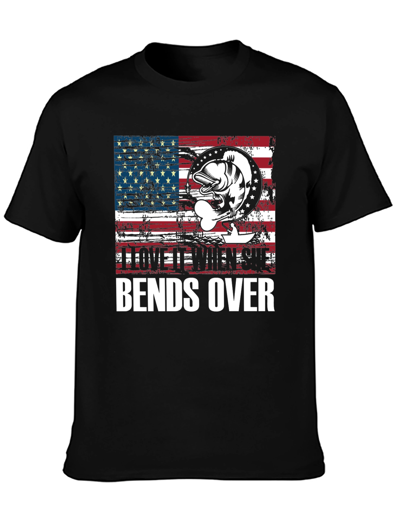 Black American Flag Fishing T-Shirt view 3