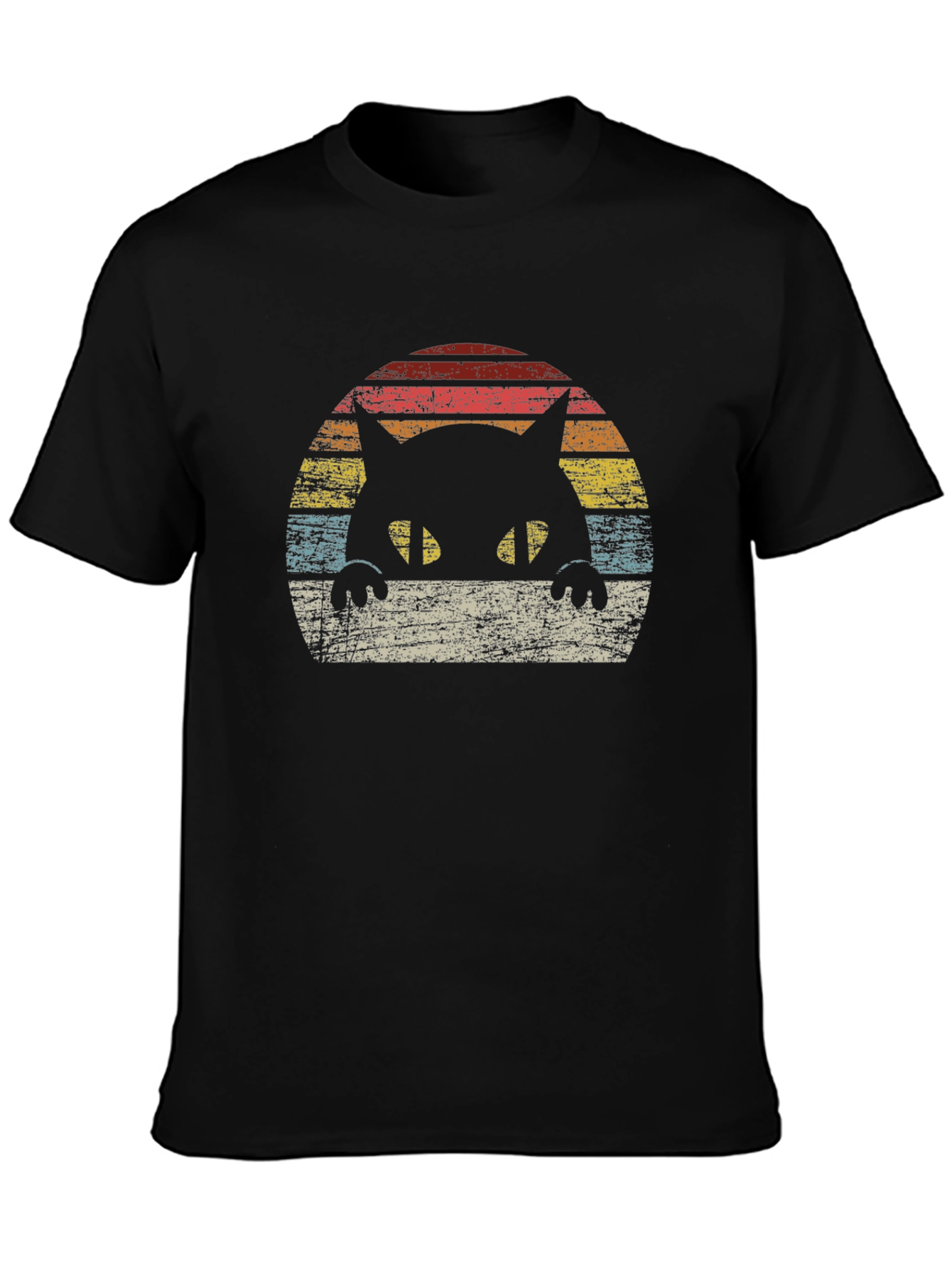 Black Retro Cat Silhouette T-Shirt - Vintage Style view 3