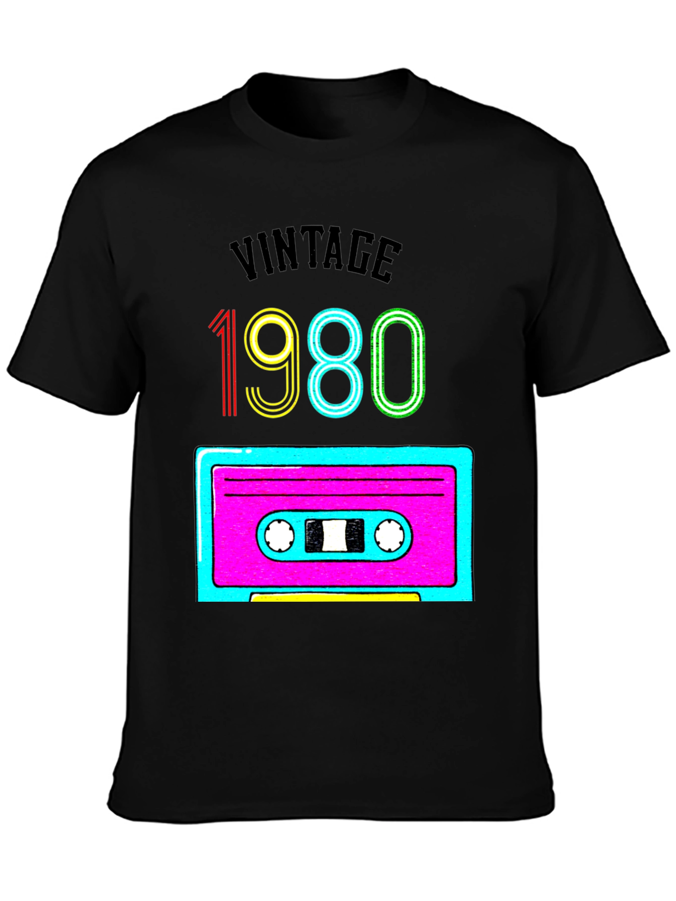 Black Vintage 1980s Cassette Tape Graphic T-Shirt view 3