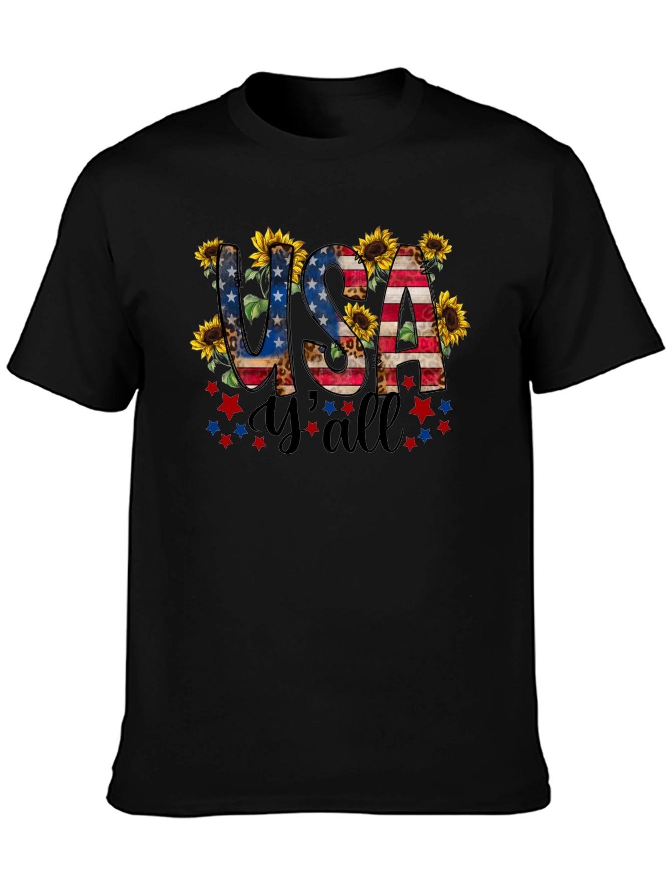 Black USA Y'all Patriotic T-Shirt view 3