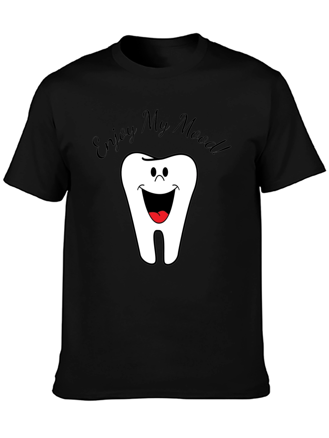 Black Funny Tooth Cartoon Men's Black T-Shirt view 3