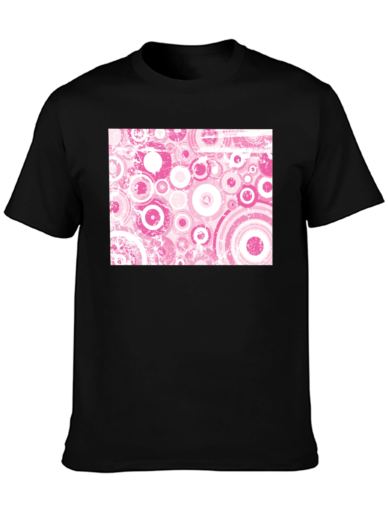 Black Retro Pink Circle Pattern Black T-Shirt view 3