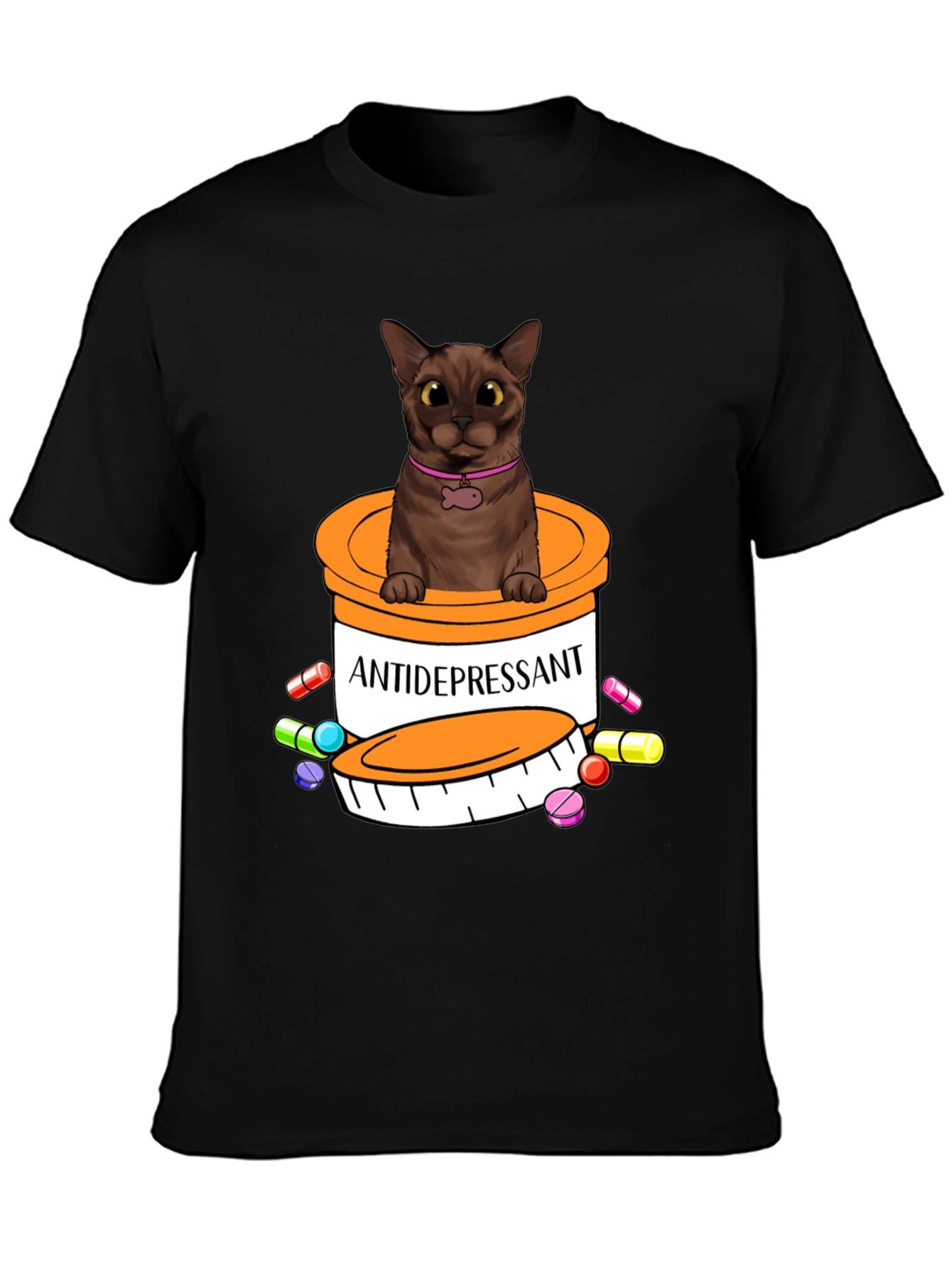 Black Cat Antidepressant Pill Bottle Graphic Tee view 3
