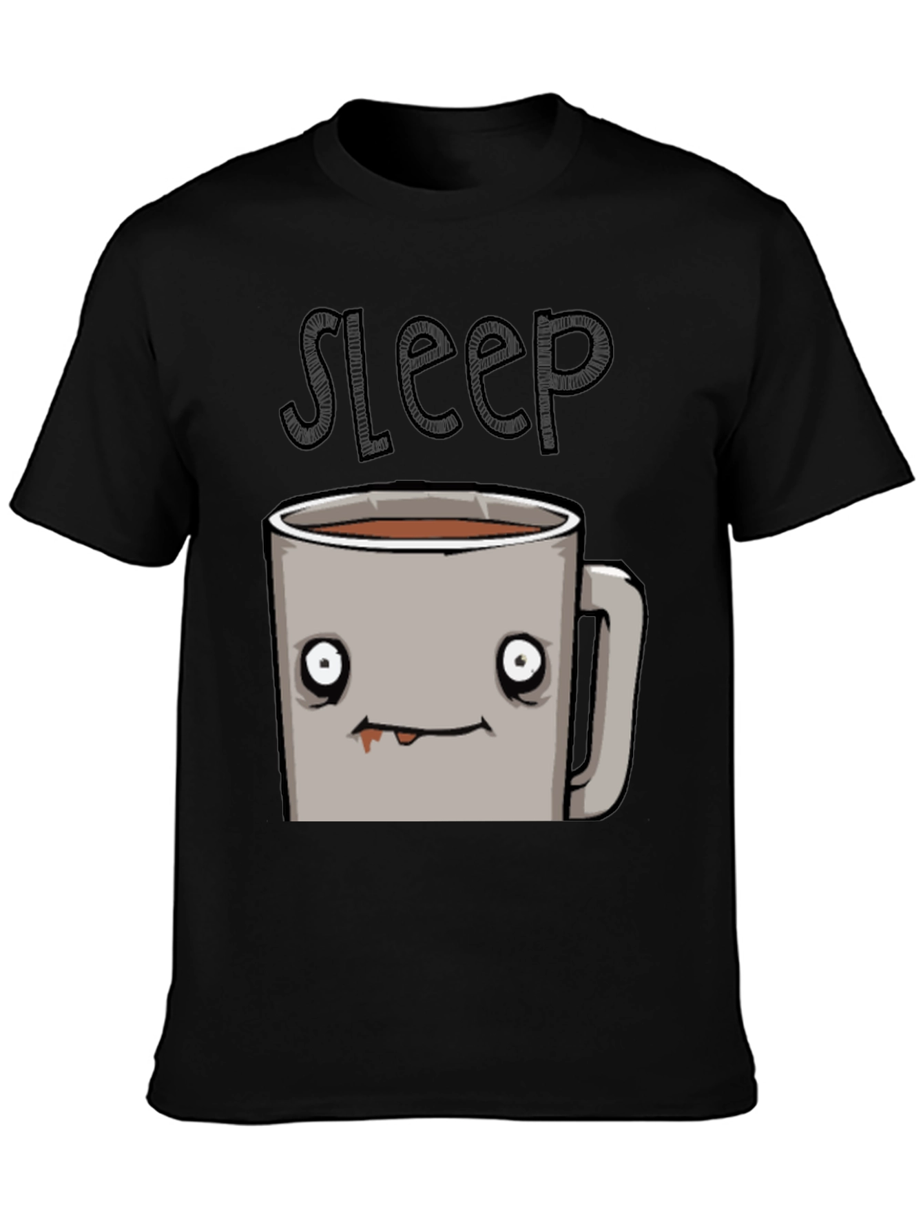 Black Sleepy Coffee Cup Graphic Tee - Soft Black T-Shirt view 3