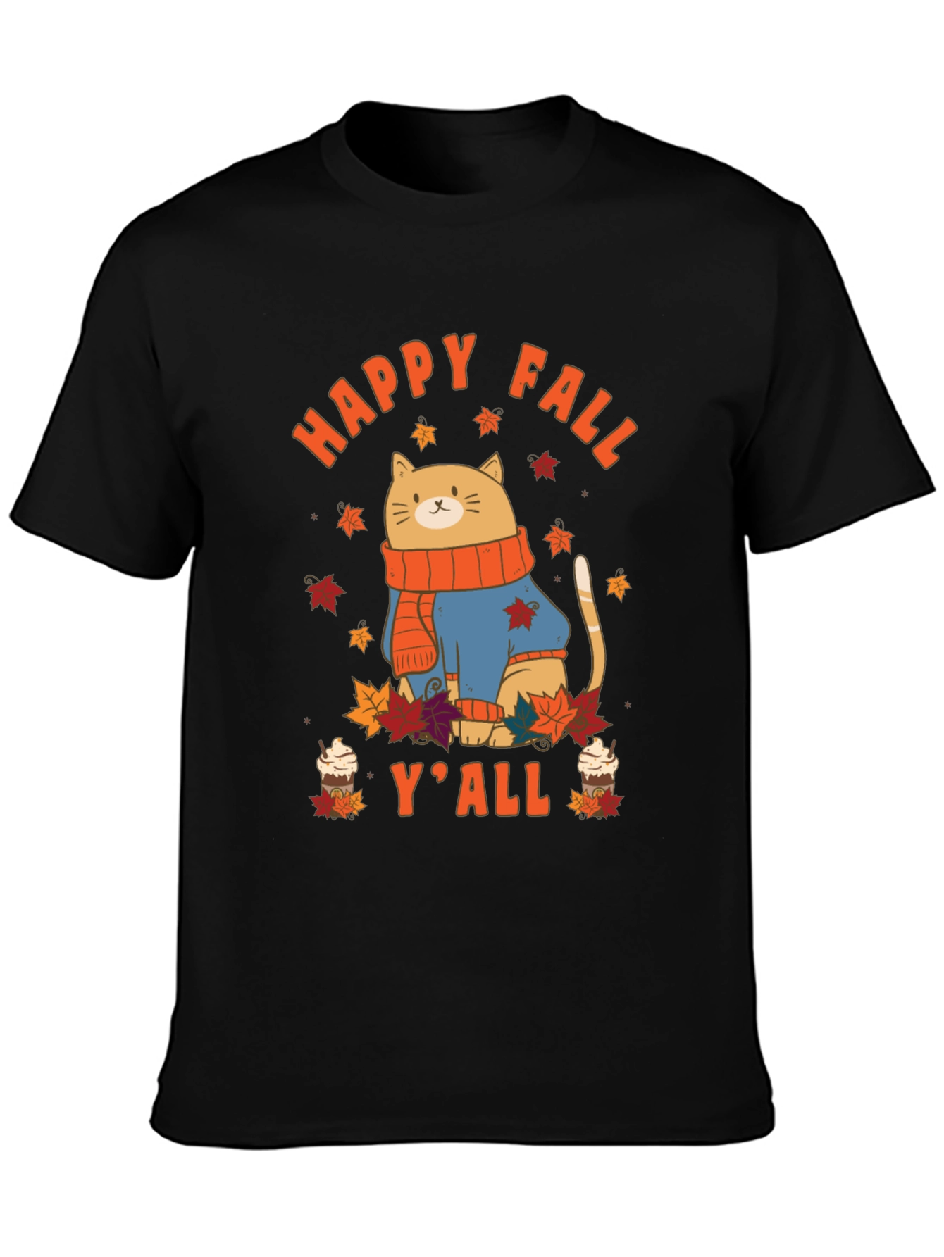 Black Happy Fall Y'all Cat T-Shirt view 3