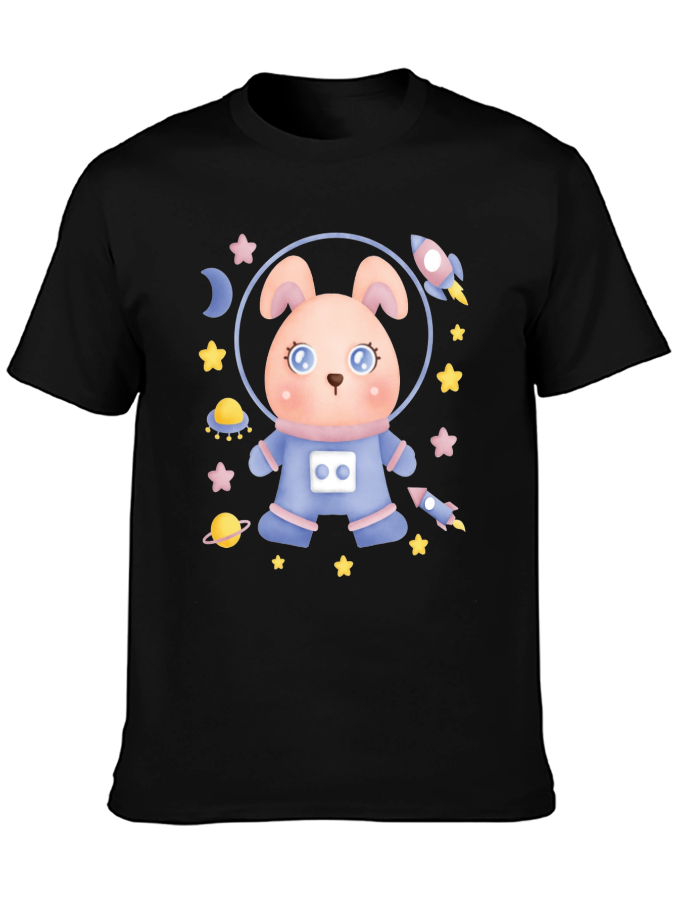 Black Cute Astronaut Rabbit T-Shirt view 3