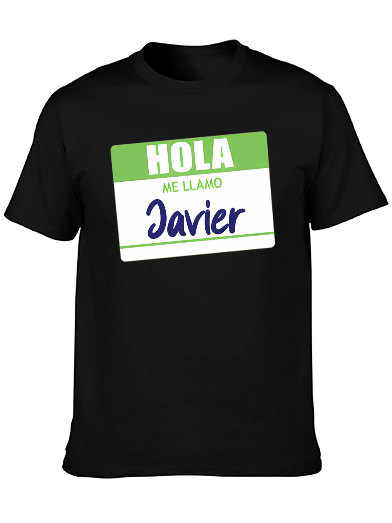 Black Hola Me Llamo Javier T-Shirt - Spanish Name Tag Tee view 3