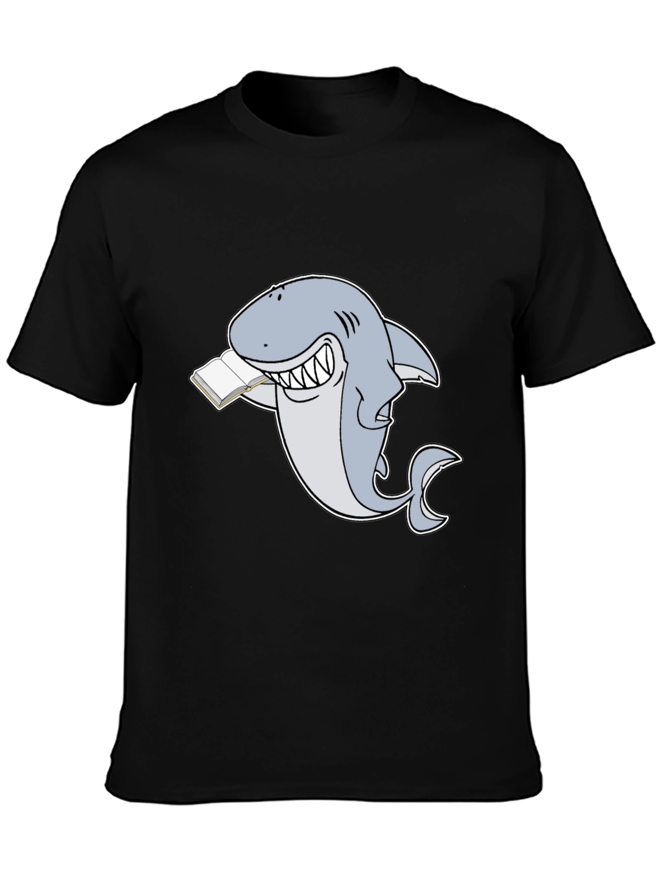 Black Funny Reading Shark T-Shirt - Black view 3