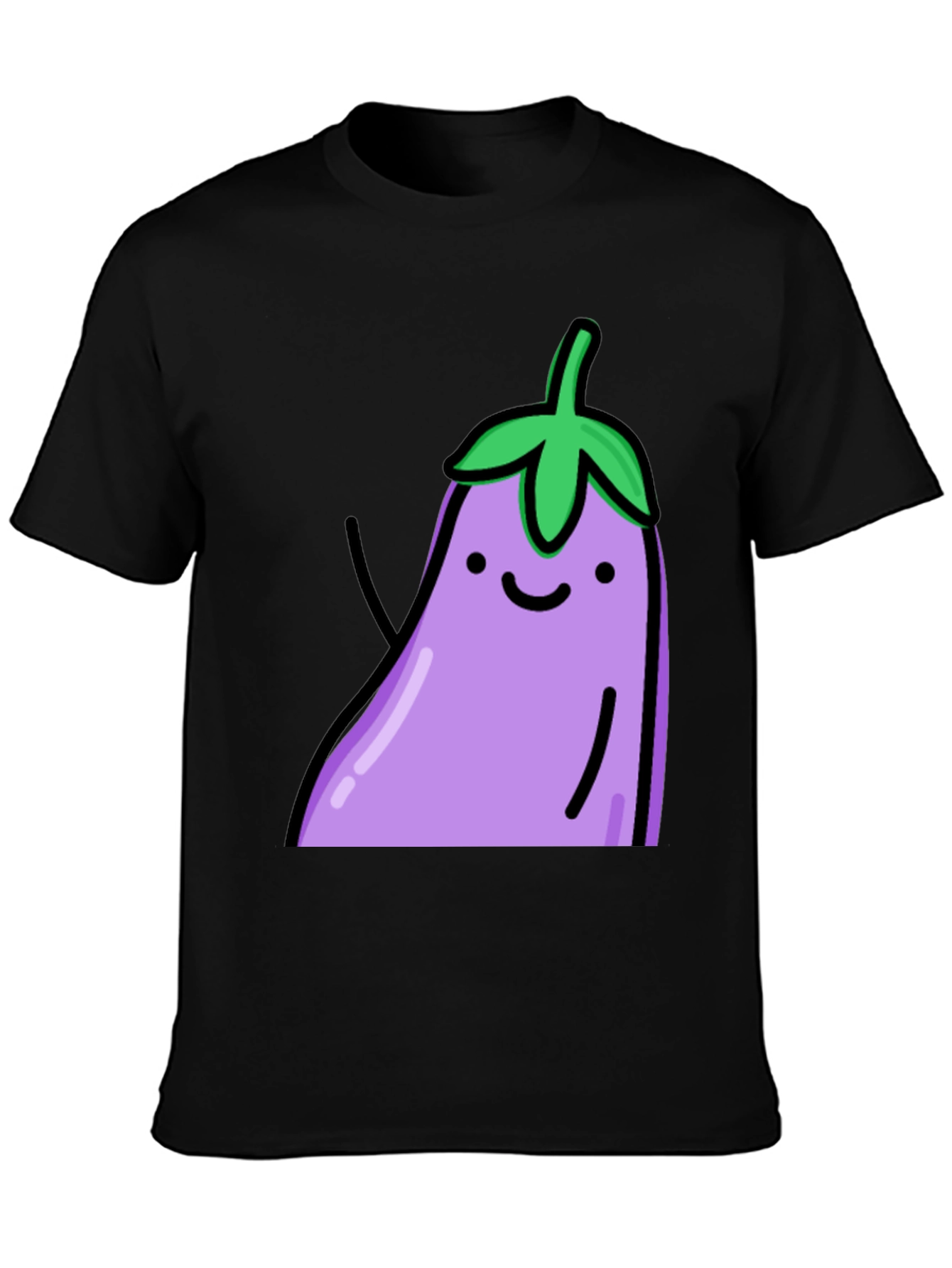 Black Cute Eggplant Graphic Print Black T-Shirt view 3