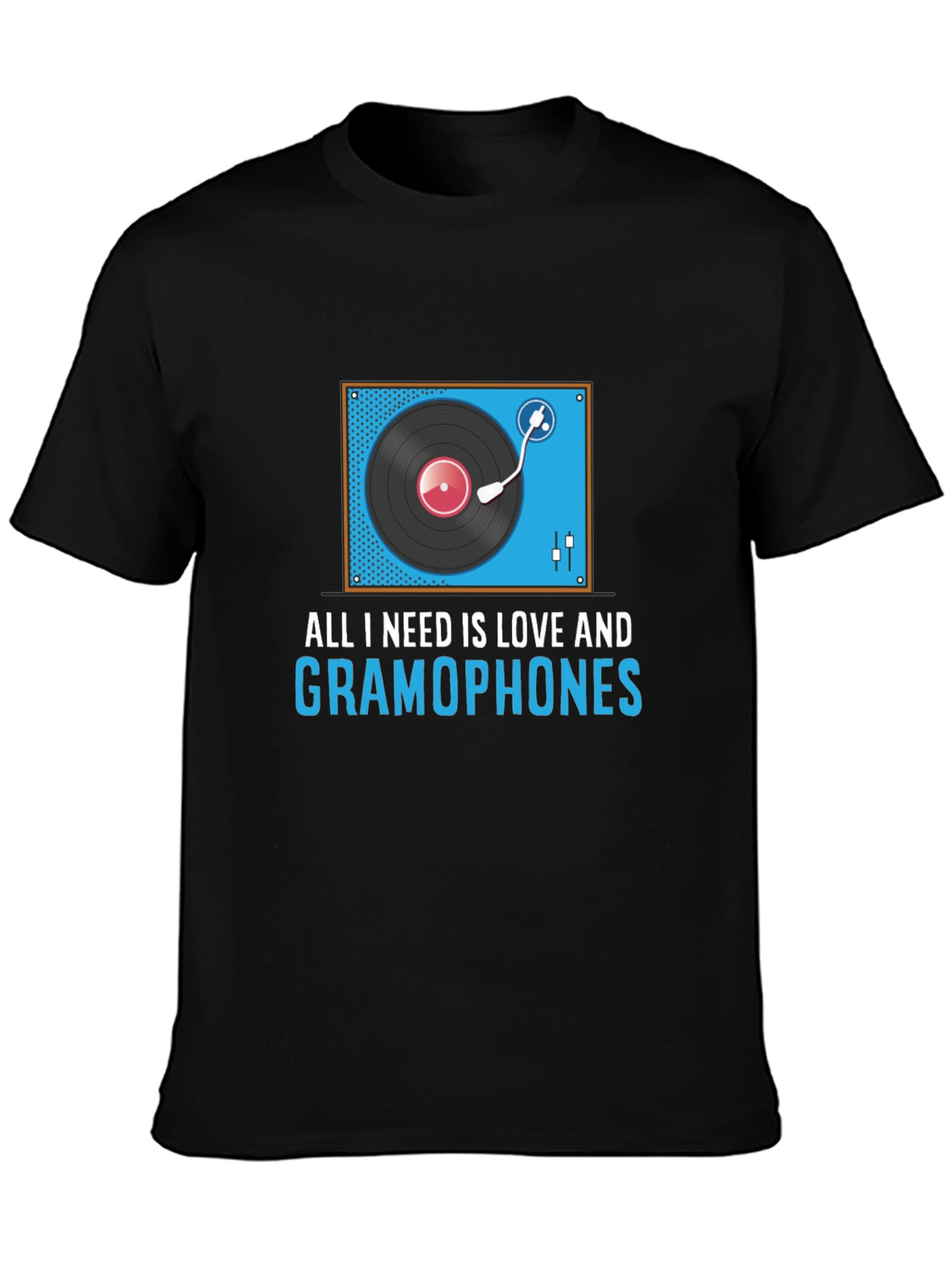 Black All I Need Is Love And Gramophones Graphic Tee view 3