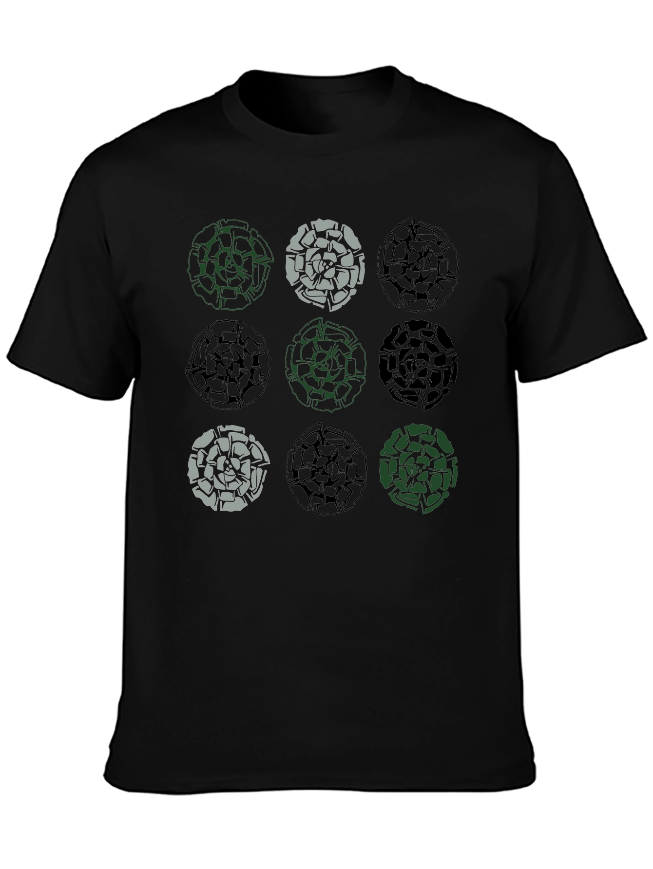 Black Floral Rose Graphic Print Men's T-Shirt - Black view 3