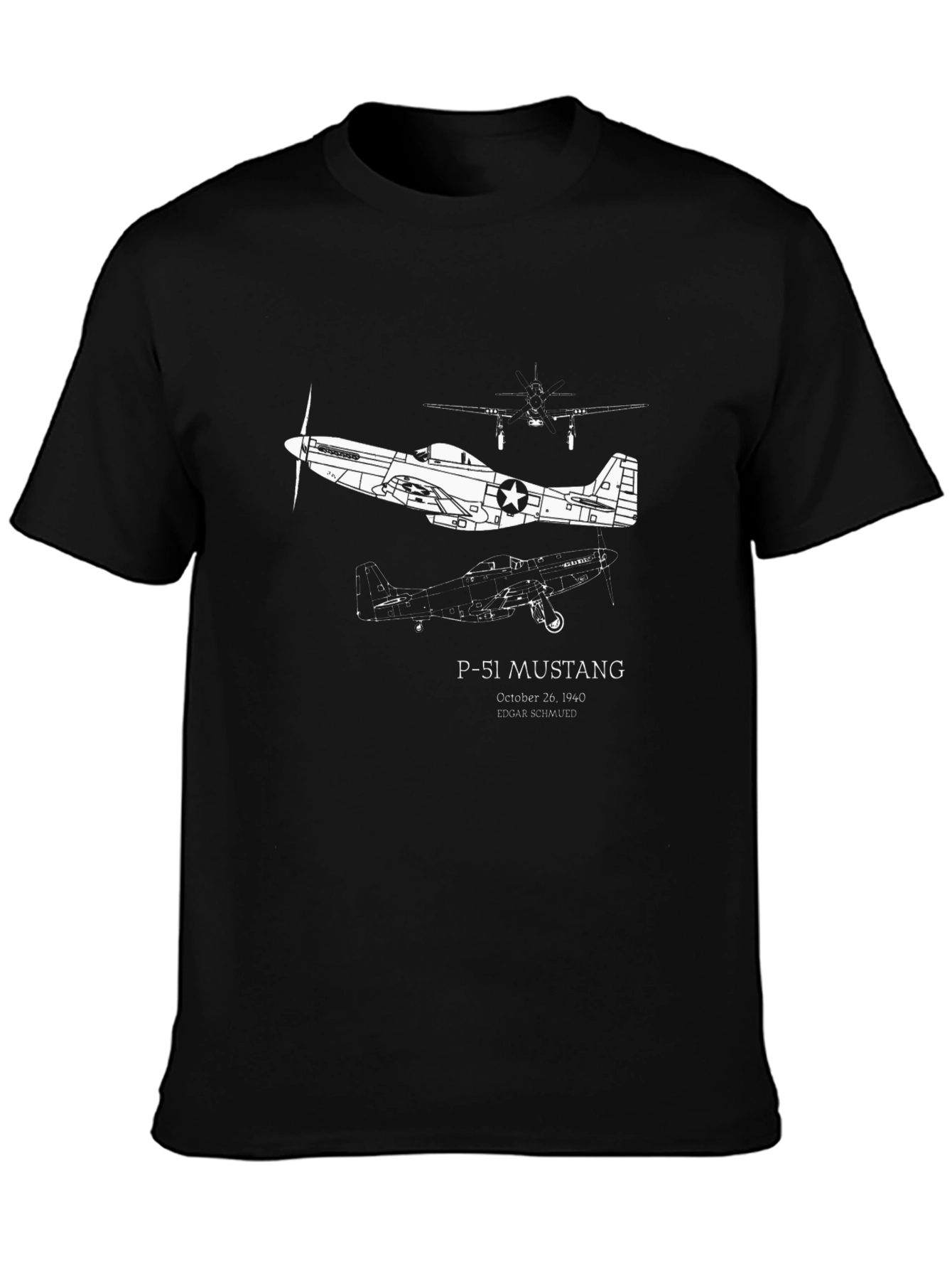P-51 Mustang Black Graphic T-Shirt - 3