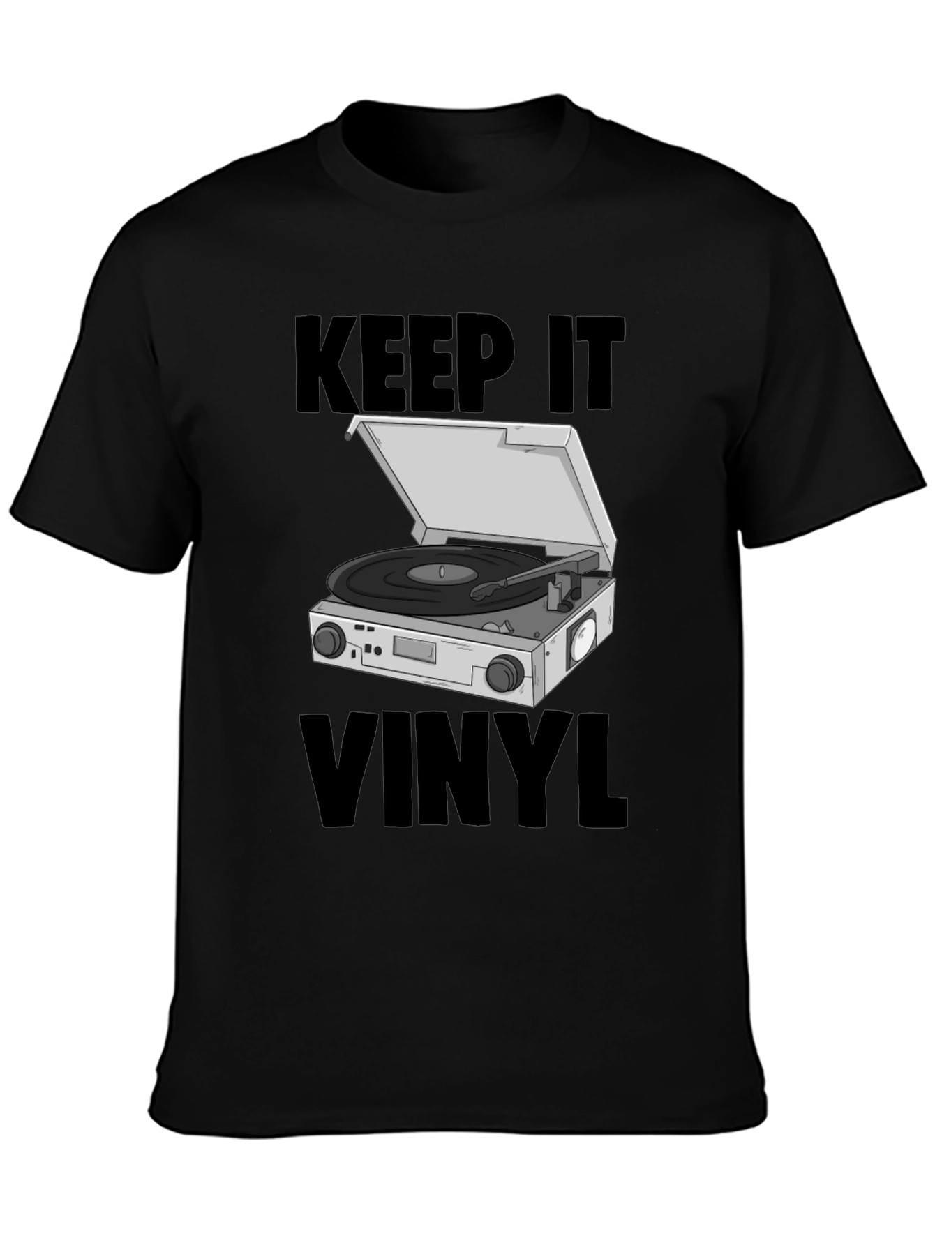 Black Keep it Vinyl T-Shirt - Retro Music Lover Tee view 3