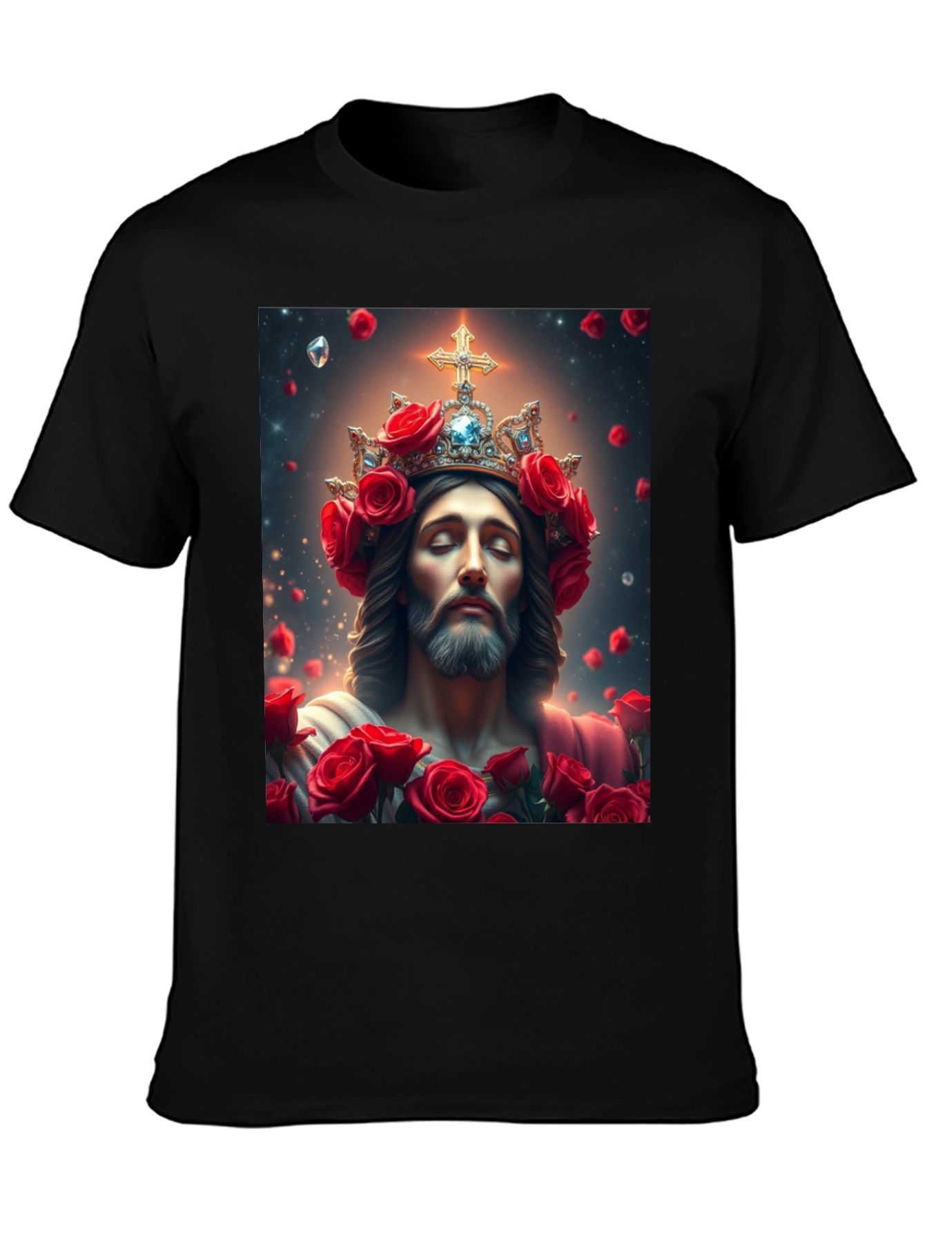 Black Jesus with Roses Graphic T-Shirt - Divine Apparel view 3