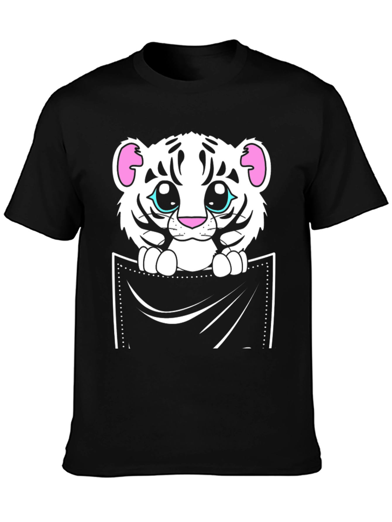 Black Cute White Tiger Pocket T-Shirt view 3
