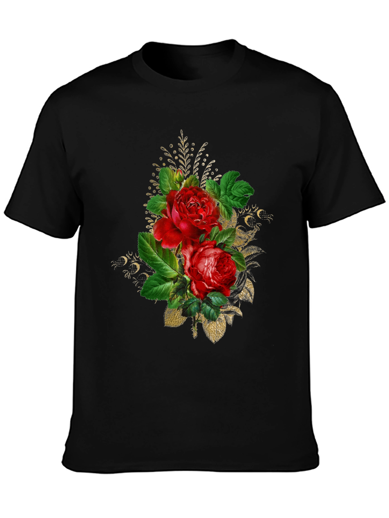 Black Floral Rose Graphic Tee - Black view 3