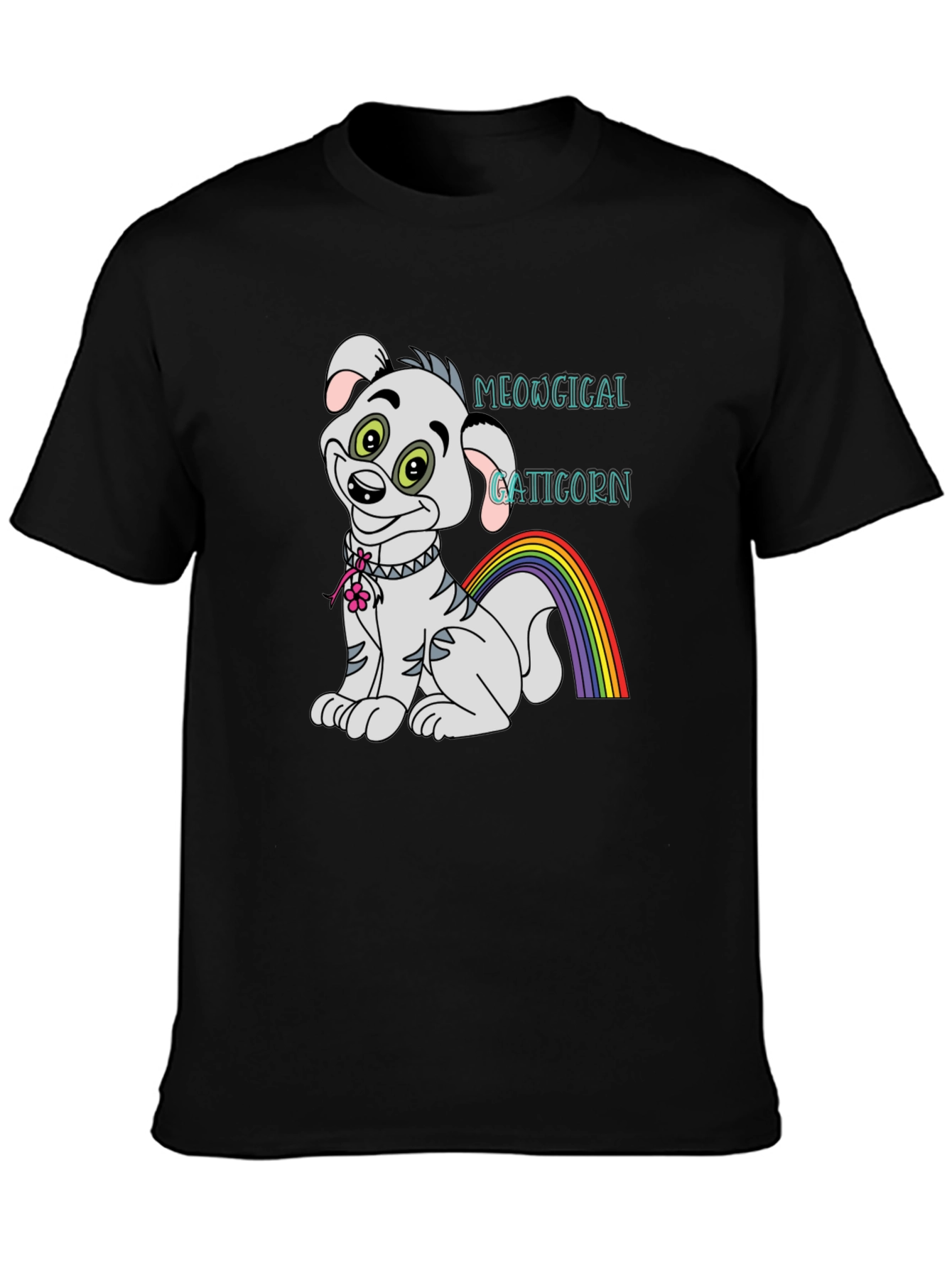 Black Meowgical Gaticorn Black T-Shirt view 3