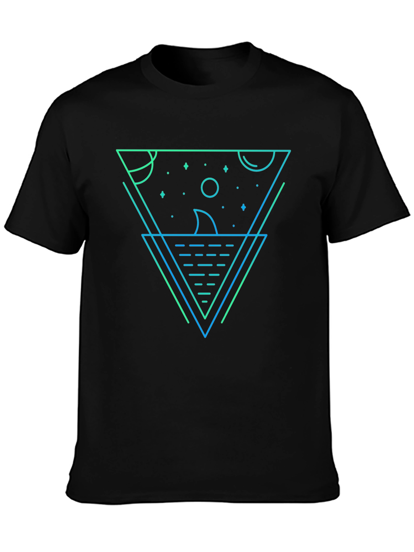 Black Geometric Shark Graphic Tee - Black Cotton Blend view 3